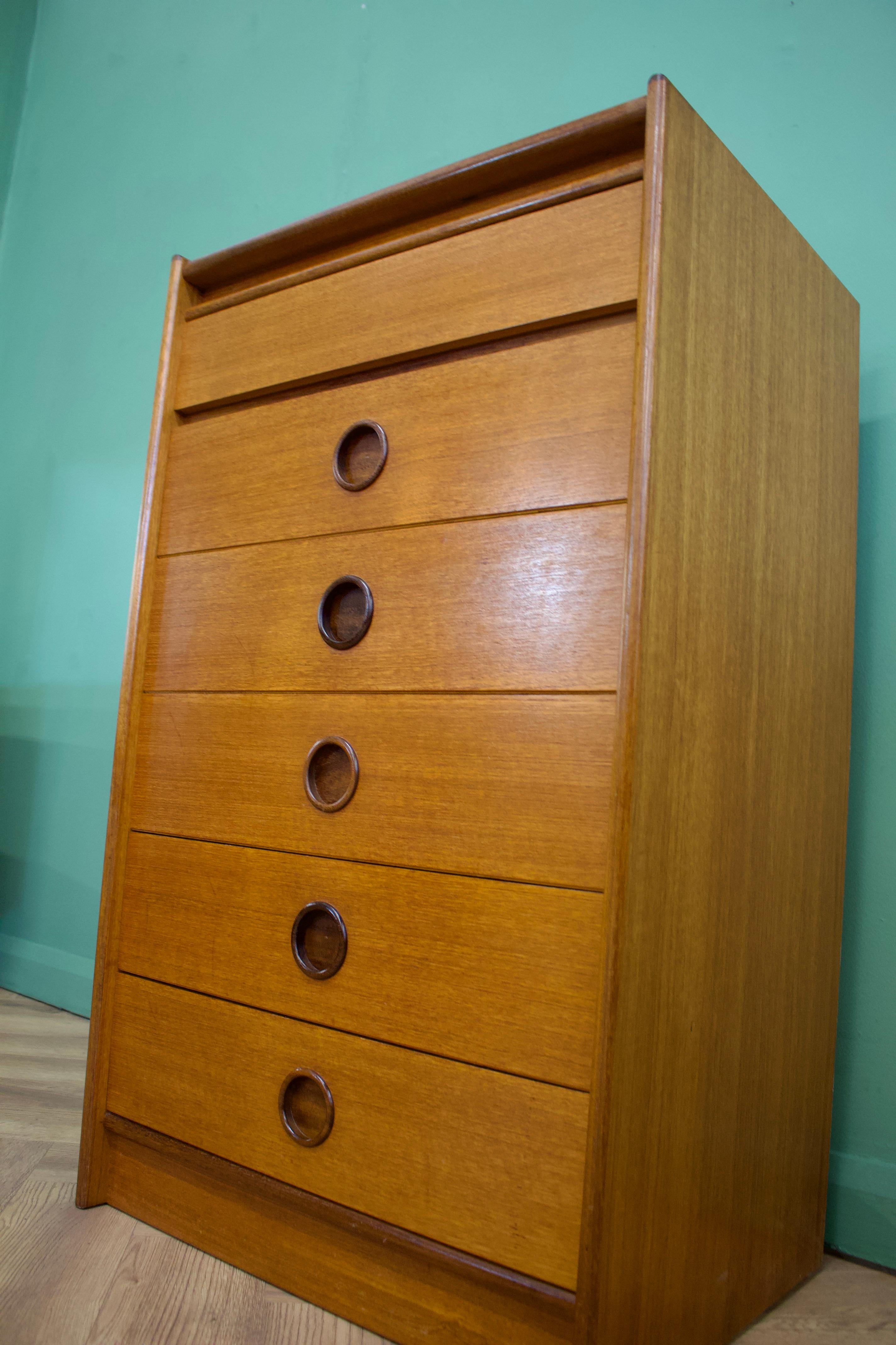 Woodwork Teak Tallboy Chest of Drawers from Bath Cabinet Makers, 1960s, Set of 2 For Sale