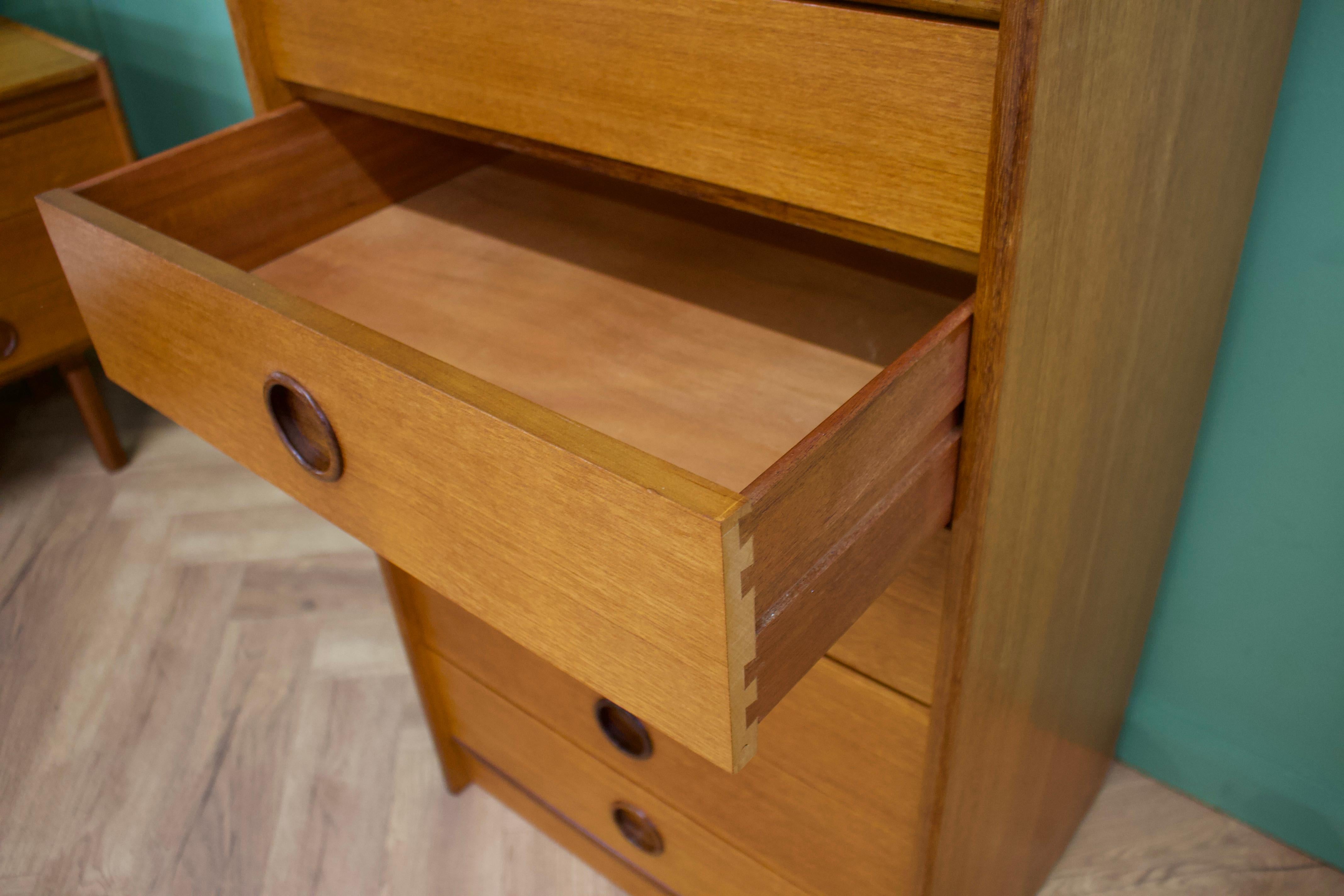 Teak Tallboy Chest of Drawers from Bath Cabinet Makers, 1960s, Set of 2 In Good Condition For Sale In South Shields, GB