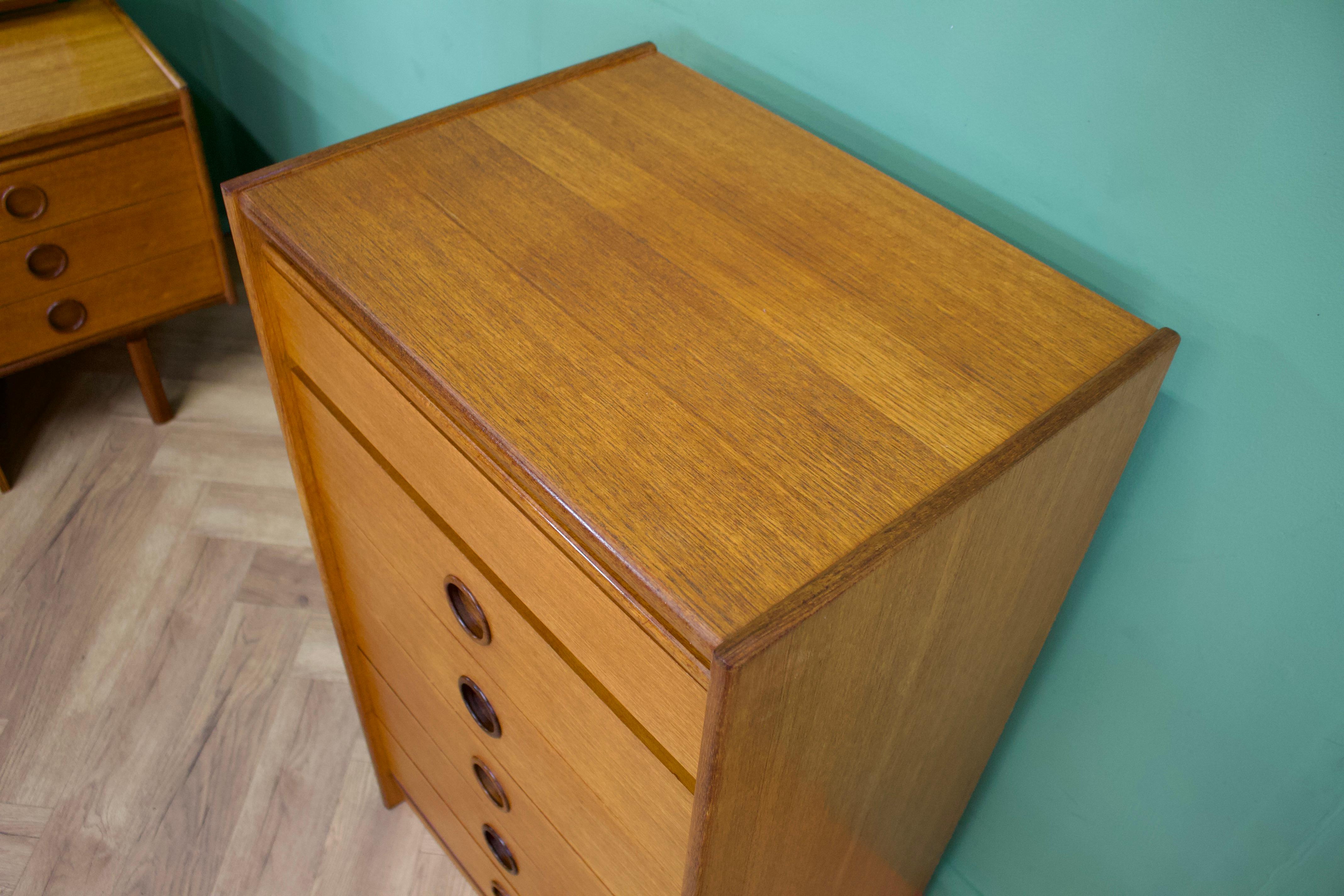 20th Century Teak Tallboy Chest of Drawers from Bath Cabinet Makers, 1960s, Set of 2 For Sale