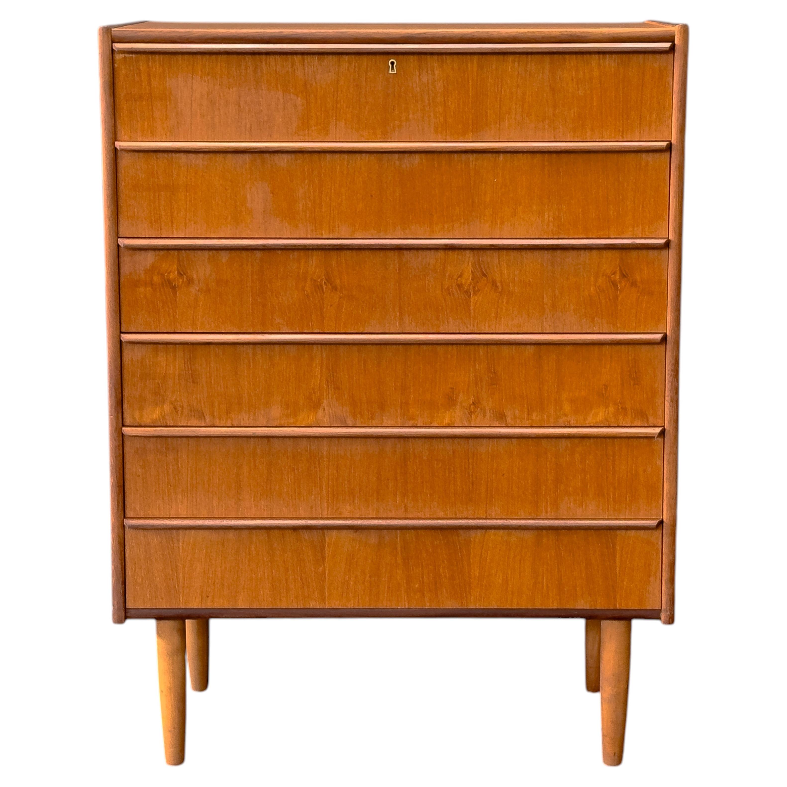 Teak Tallboy with Six Drawers