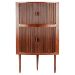 Teak Tambour Door Corner Unit With Mirror Backed Bar