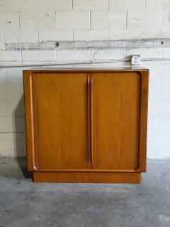 Teak Tambour Door Highboy Dresser Cabinet by Bernhard Pedersen Denmark MCM 1960s