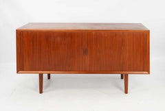Teak Tambour Door LP Record Credenza