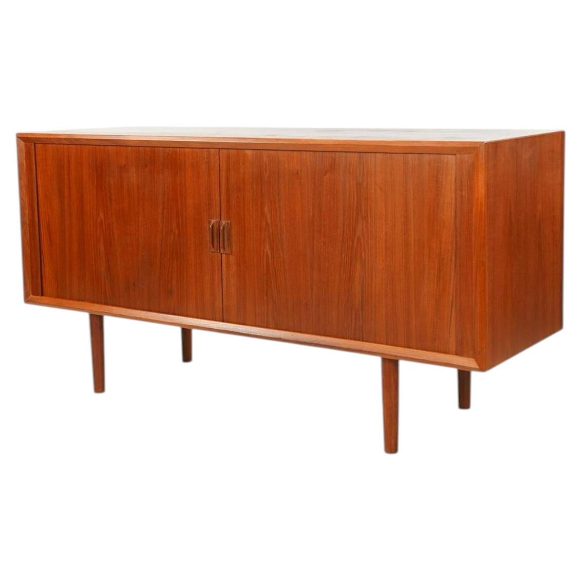 Teak Tambour Door LP Record Credenza