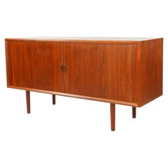 Teak Tambour Door LP Record Credenza