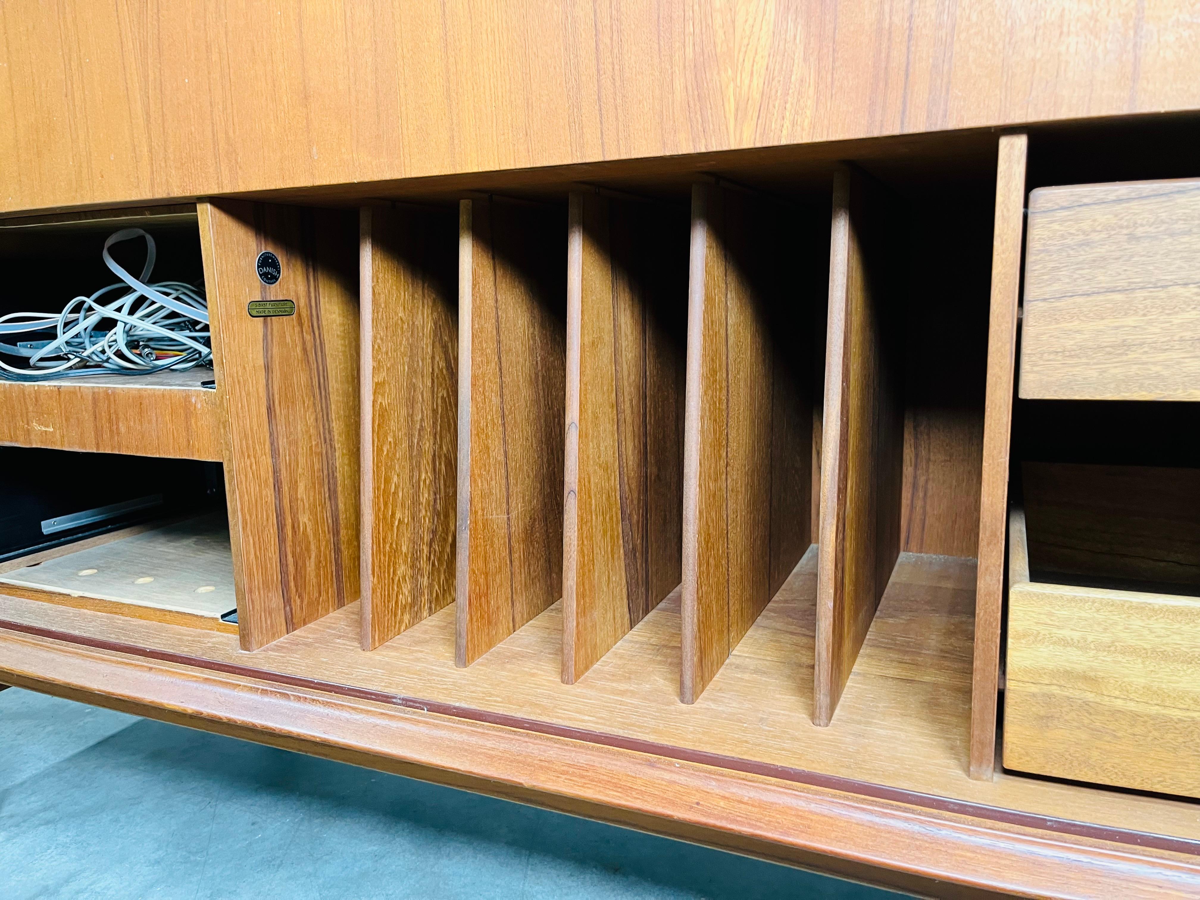 Teak Tambour Door Stereo Console Cabinet By Arne Vodder With Thorens Turntable 3