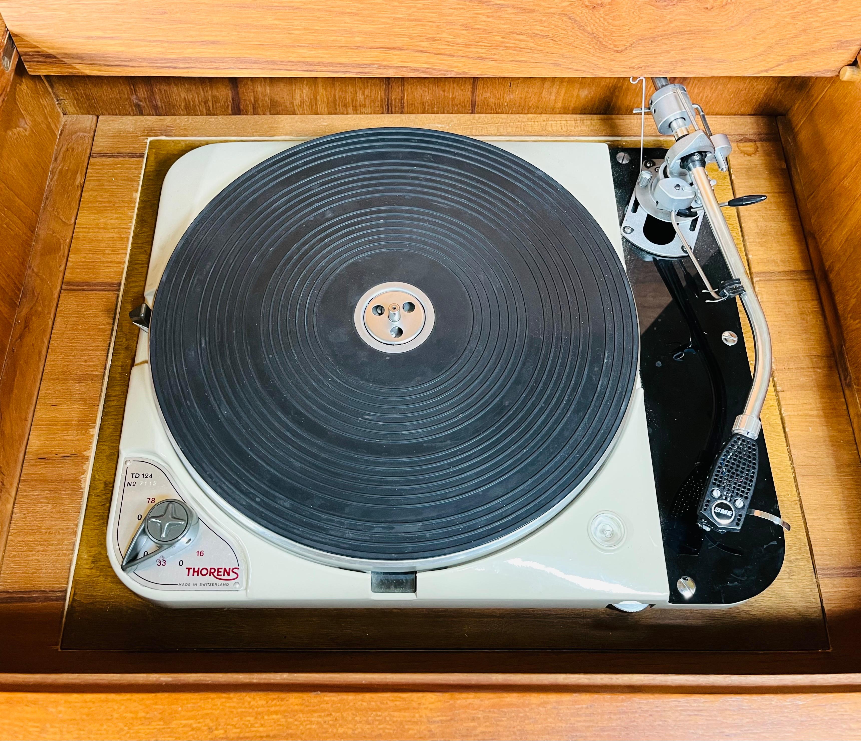 Teak Tambour Door Stereo Console Cabinet By Arne Vodder With Thorens Turntable 5