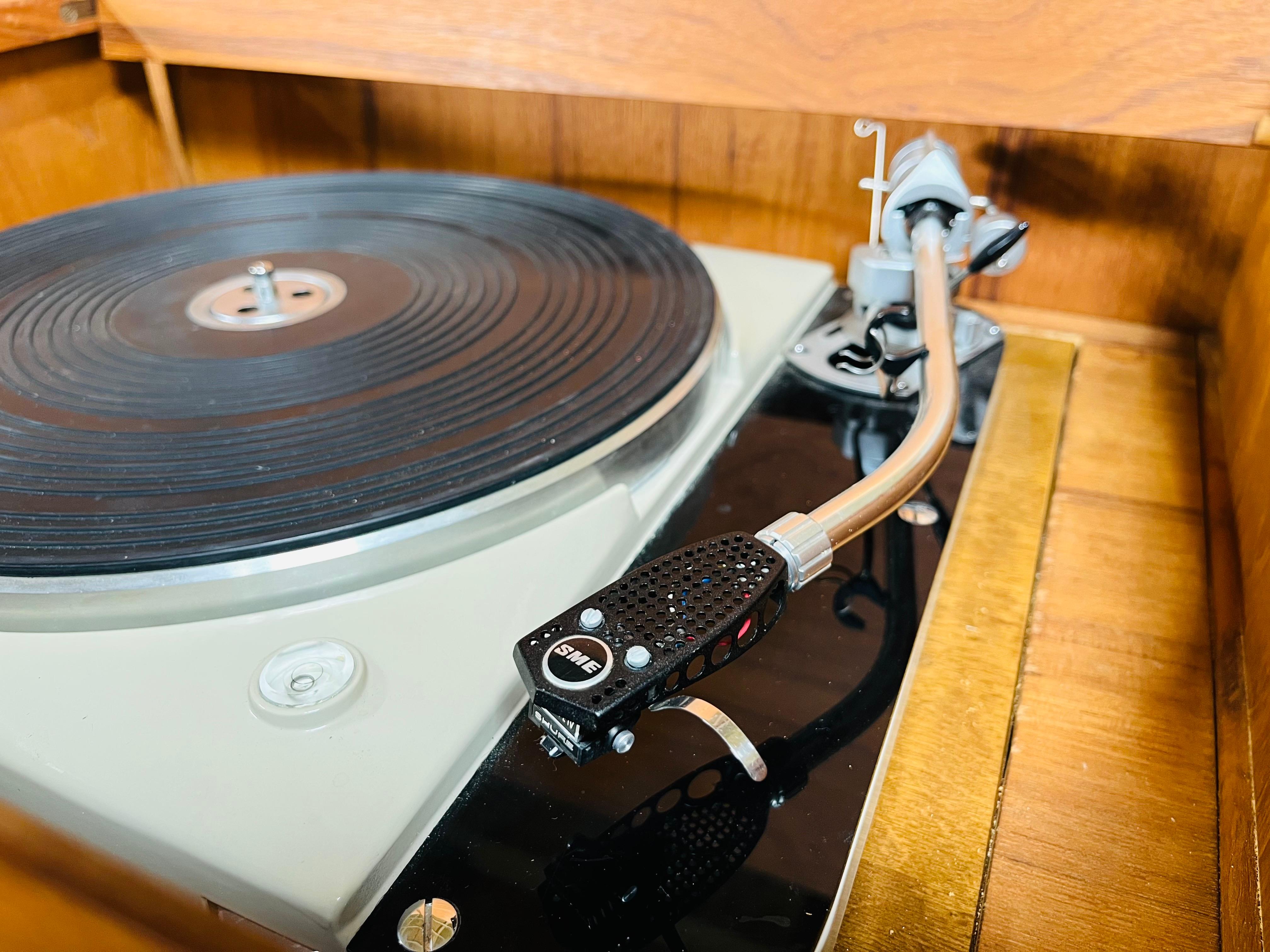 Teak Tambour Door Stereo Console Cabinet By Arne Vodder With Thorens Turntable 6