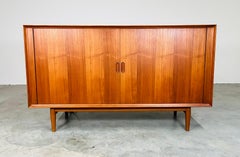 Teak Tambour Door Stereo Console Cabinet By Arne Vodder With Thorens Turntable