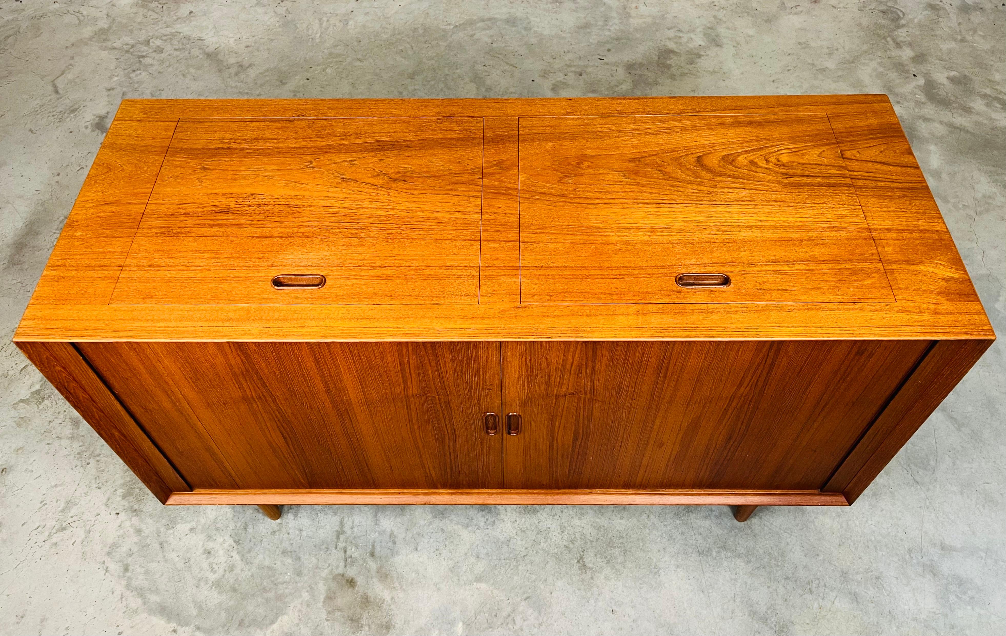 Scandinavian Modern Teak Tambour Door Stereo Console Cabinet By Arne Vodder With Thorens Turntable