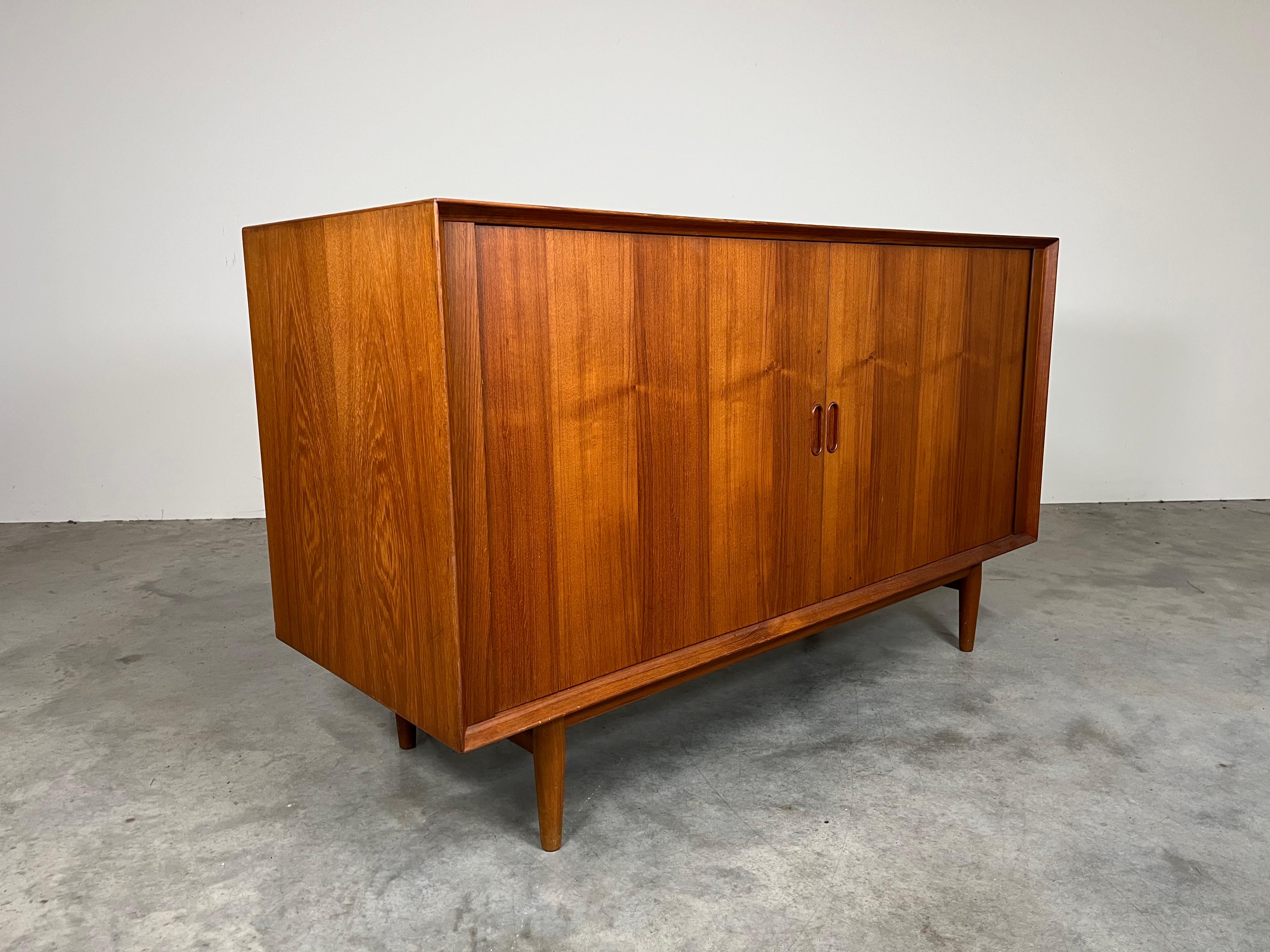 Danish Teak Tambour Door Stereo Console Cabinet By Arne Vodder With Thorens Turntable