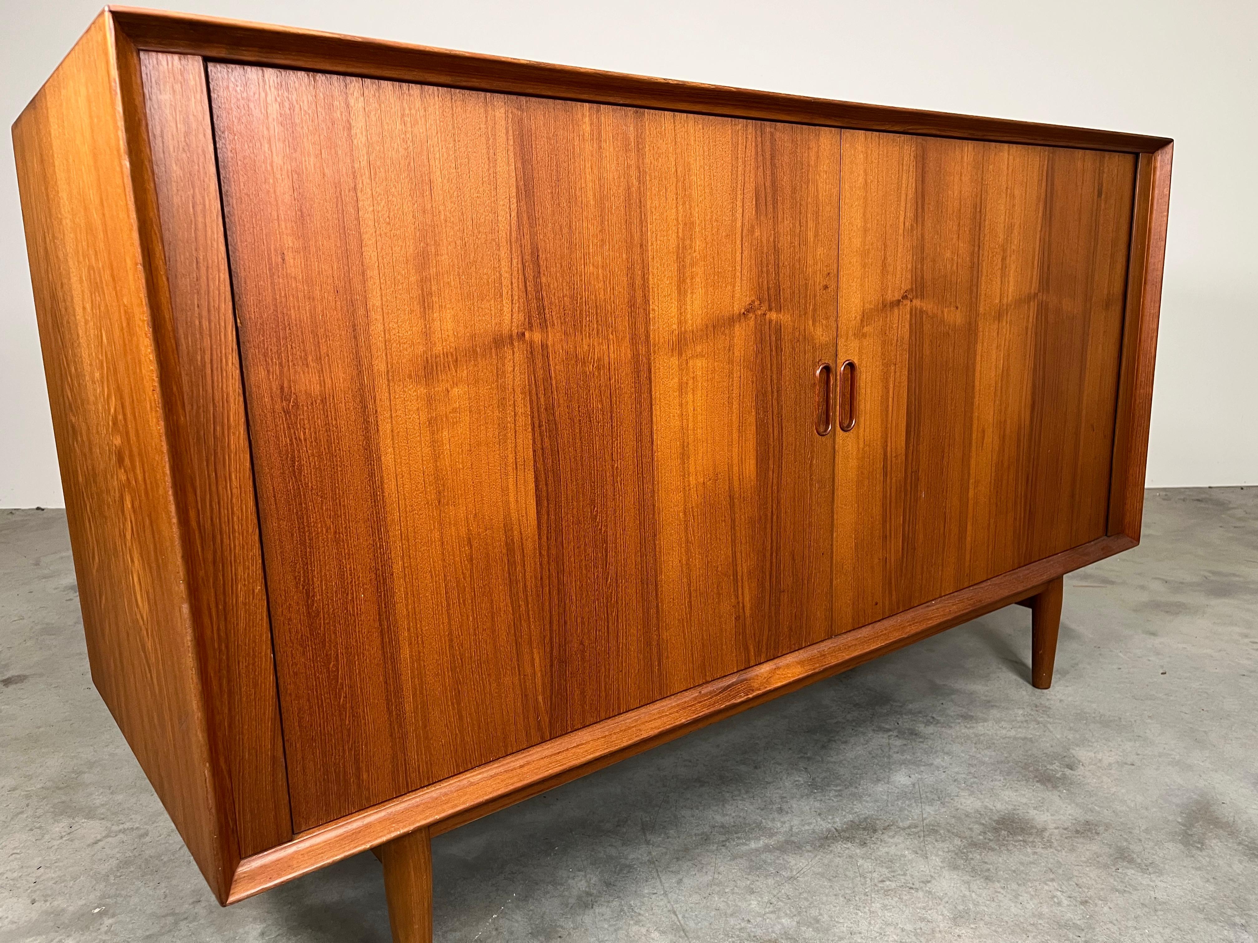 Hand-Carved Teak Tambour Door Stereo Console Cabinet By Arne Vodder With Thorens Turntable