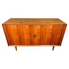 Teak Tambour Door Stereo Console Cabinet By Arne Vodder With Thorens Turntable