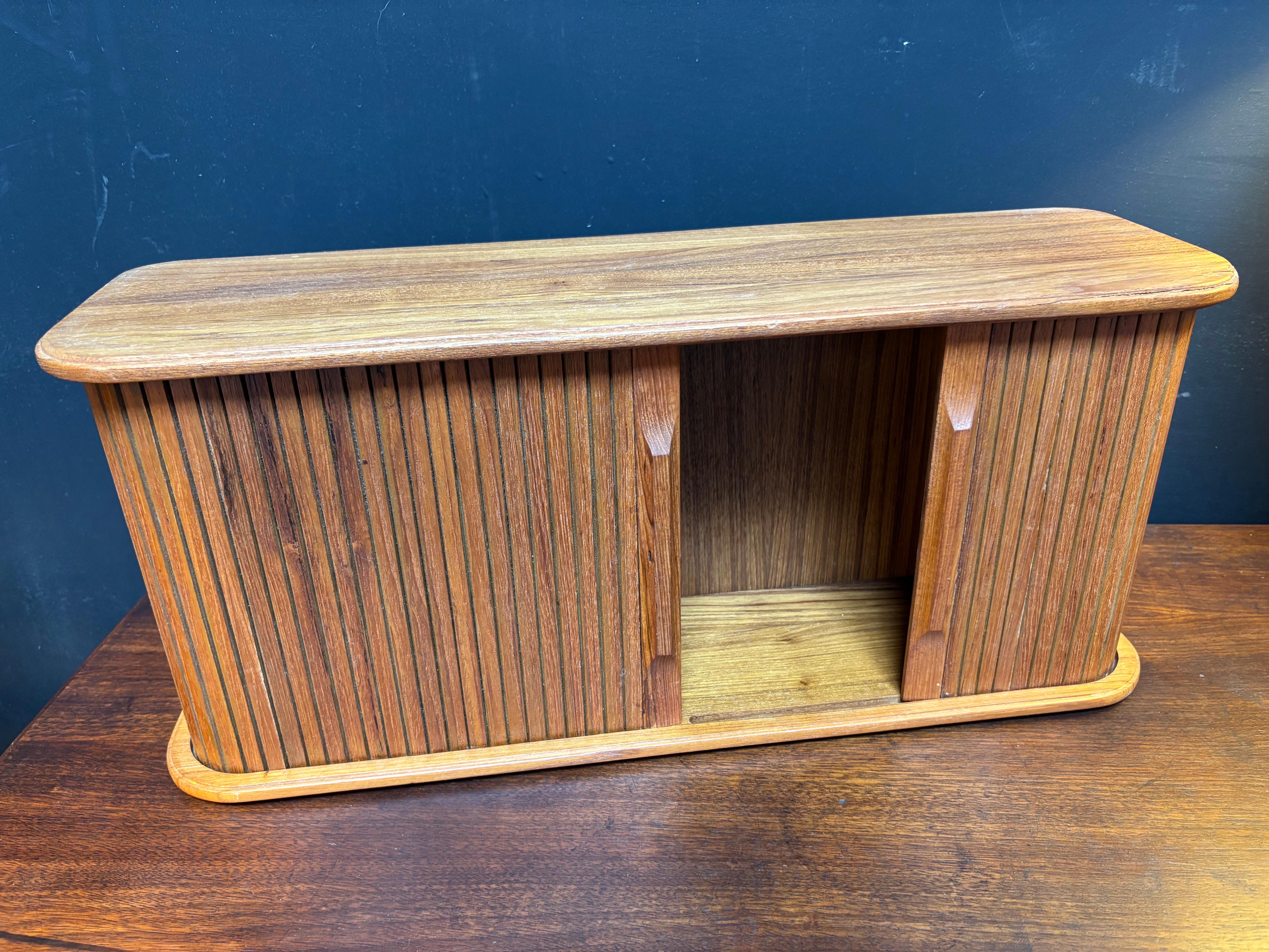 Machine-Made Teak Tambour Door Wall Storage Box For Sale