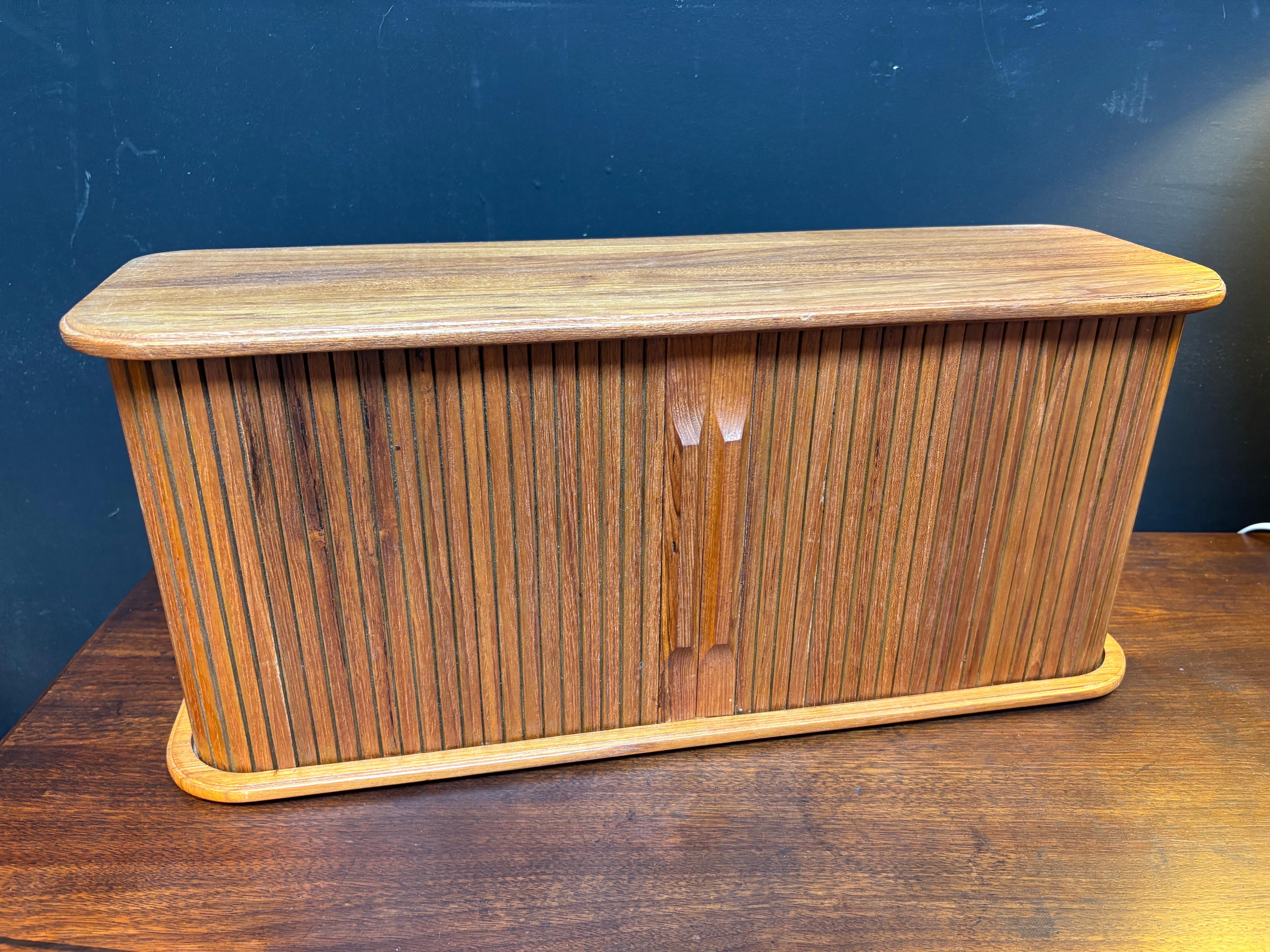 20th Century Teak Tambour Door Wall Storage Box For Sale