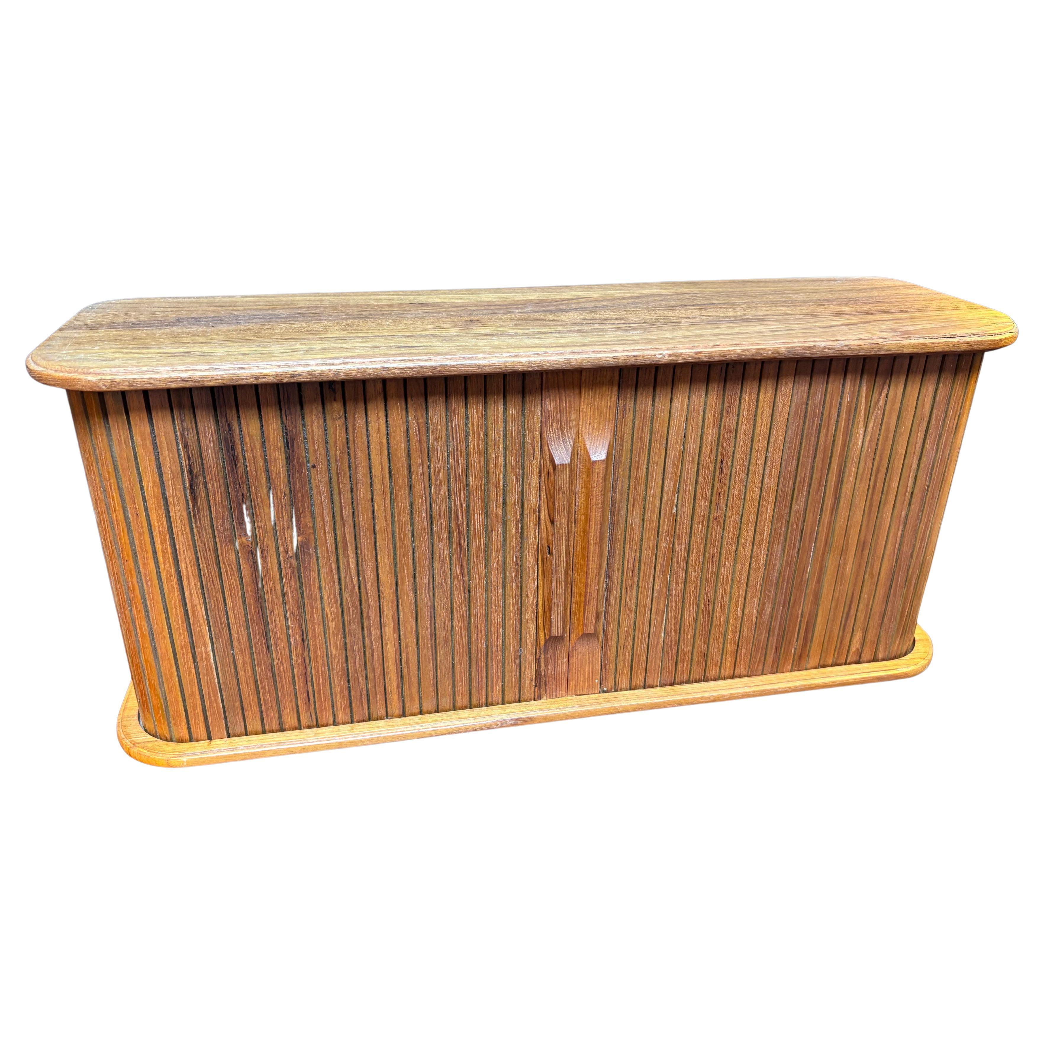Teak Tambour Door Wall Storage Box For Sale