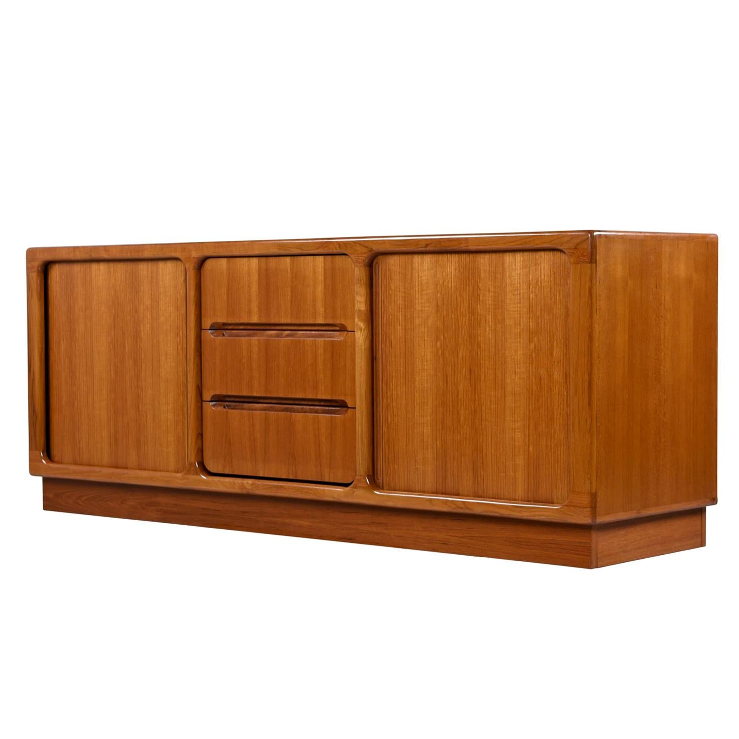Mid-Century Modern Teak Tambour Media Cabinet Credenza, Vintage Danish Modern, circa 1970s