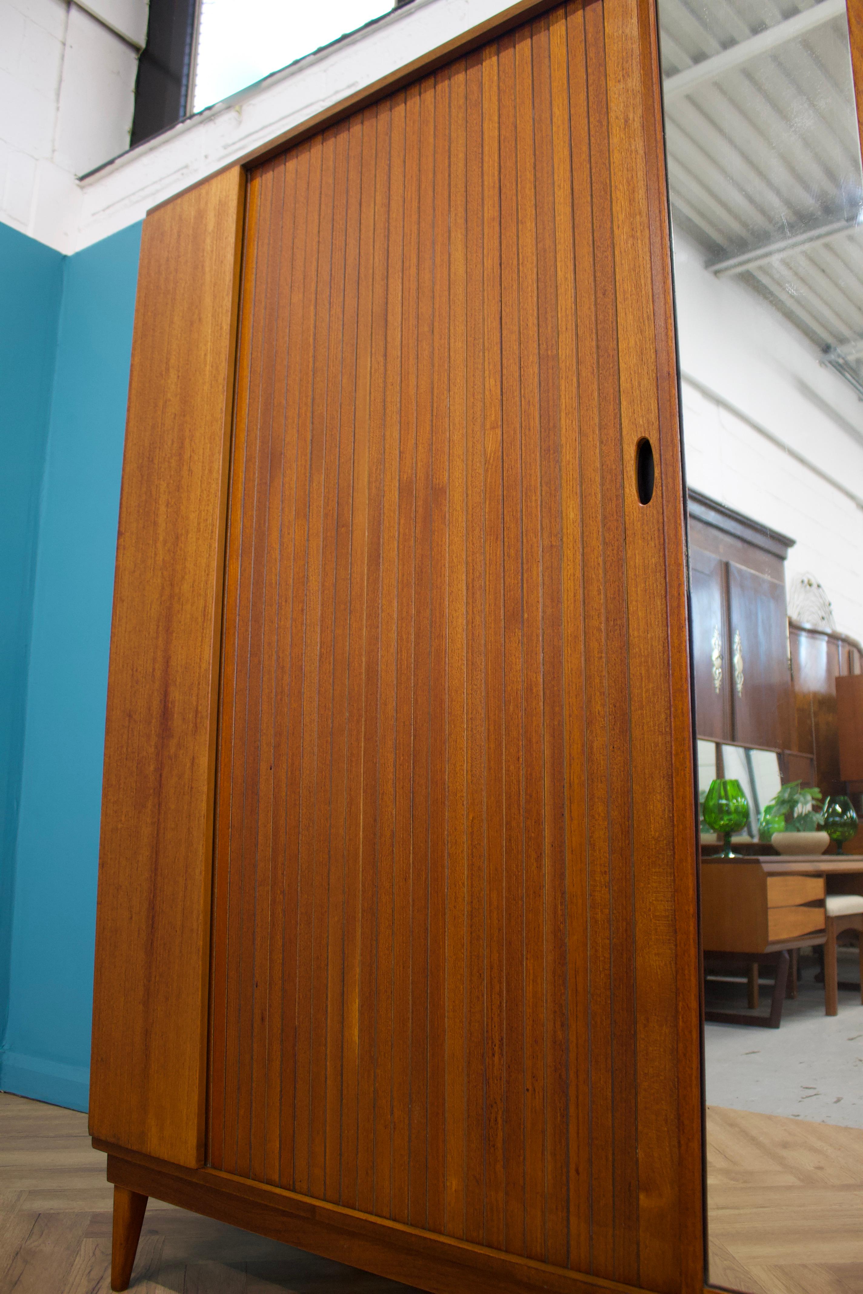 Teak Tambour Wardrobe from Austinsuite, 1960s In Good Condition In South Shields, GB