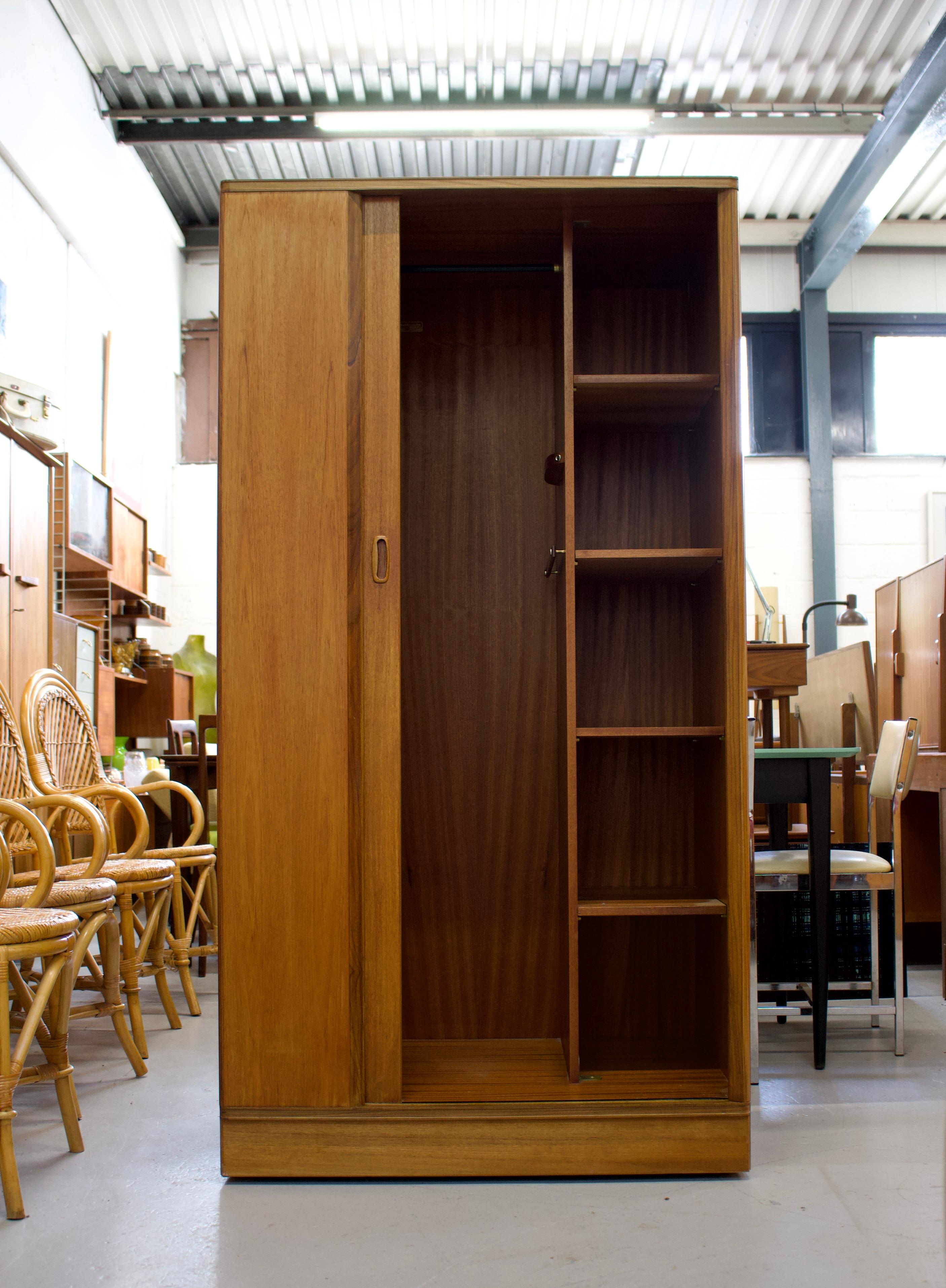 Teak Tambour Wardrobe from Austinsuite, 1960s In Good Condition In South Shields, GB