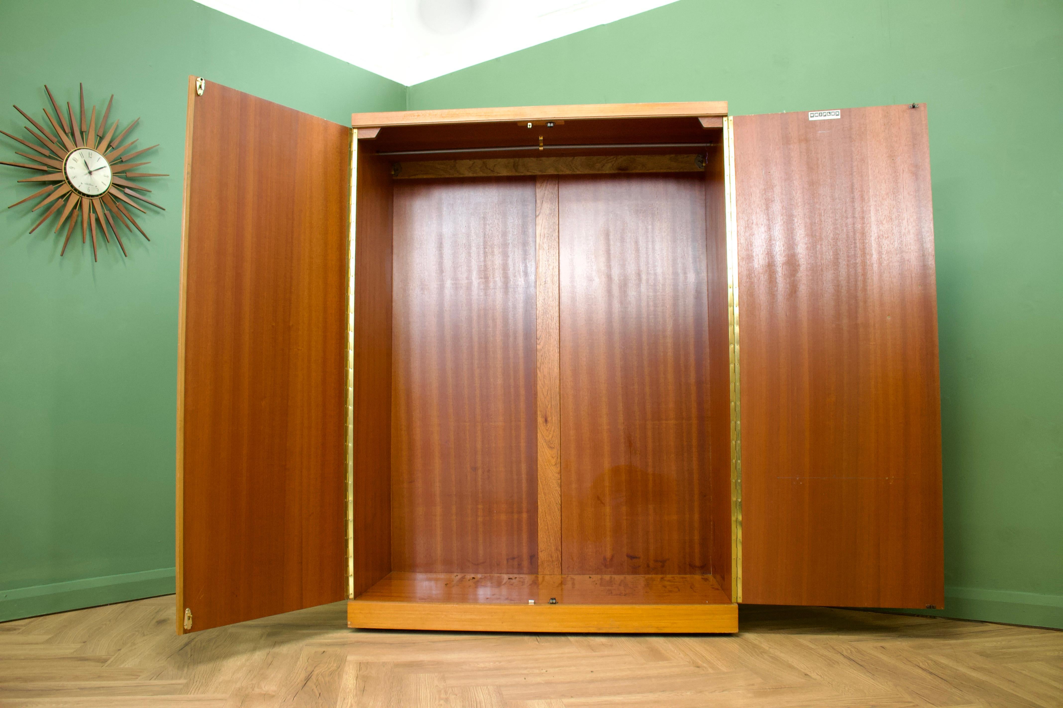 Teak Tambour Wardrobe from Uniflex, 1960s In Good Condition In South Shields, GB