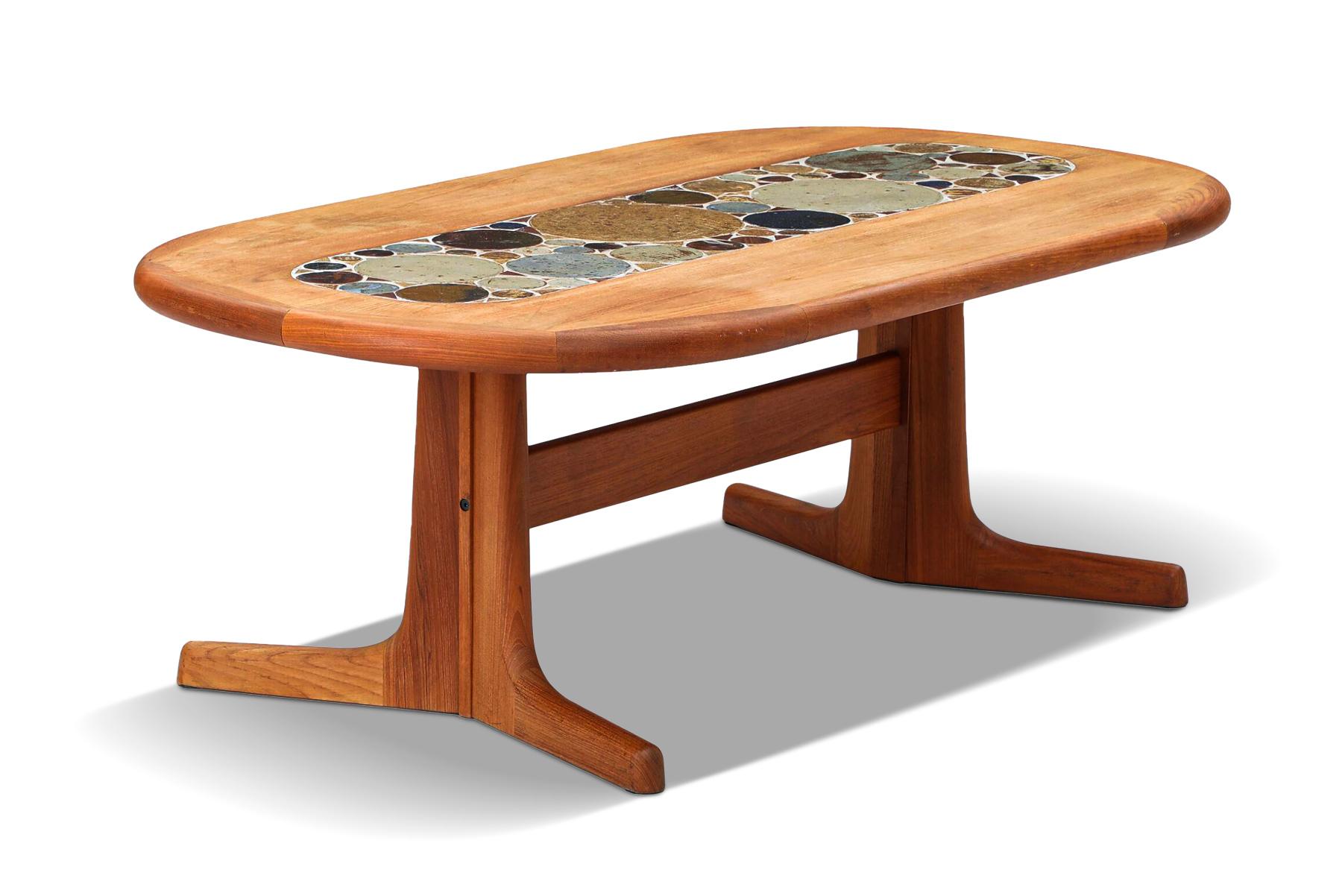 Danish Teak + Tile Coffee Table by Tue Poulsen For Sale