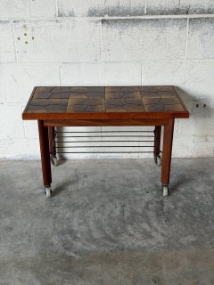 Teak Tile Coffee Table with Lower Shelf Danish Mid-Century Modern 1960s