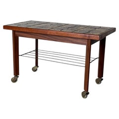 Teak Tile Coffee Table with Lower Shelf Danish Mid-Century Modern 1960s