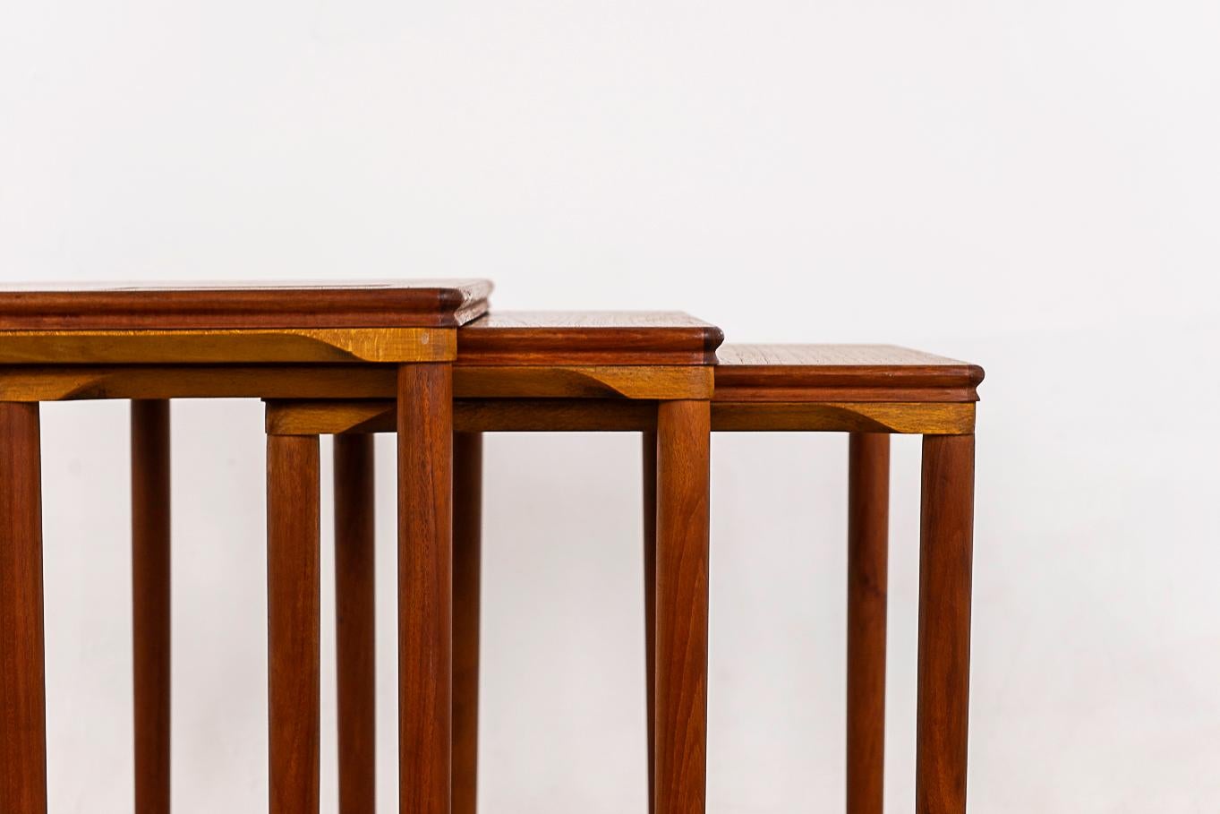 Teak & Tile Danish Modern Nesting Tables For Sale 4