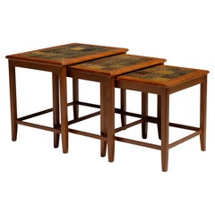 Teak & Tile Nesting Tables, Denmark, 1960