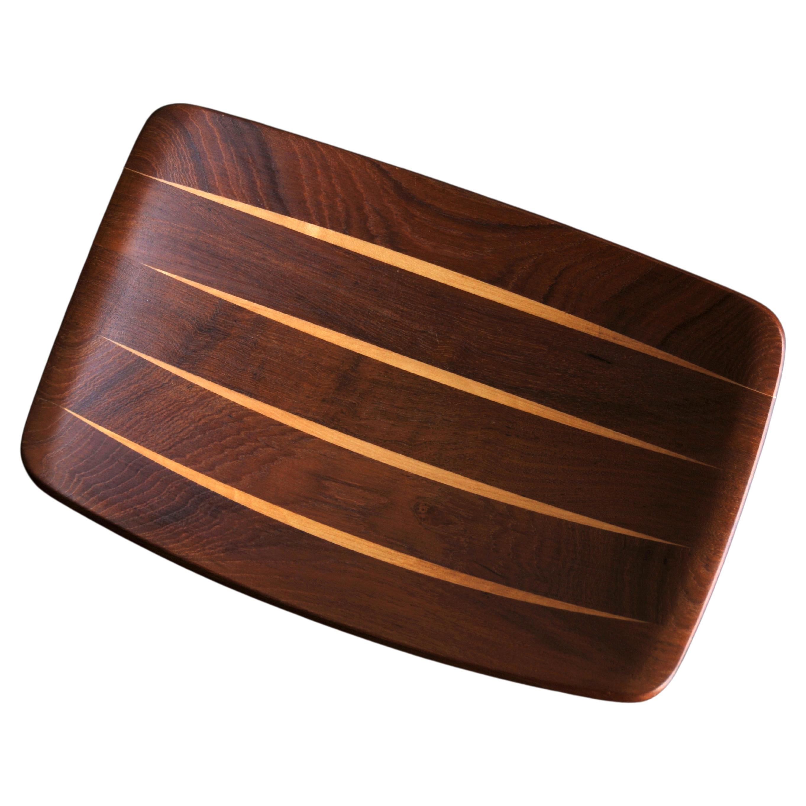 Teak tray with birch details by Arne Tidemand Ruud For Sale