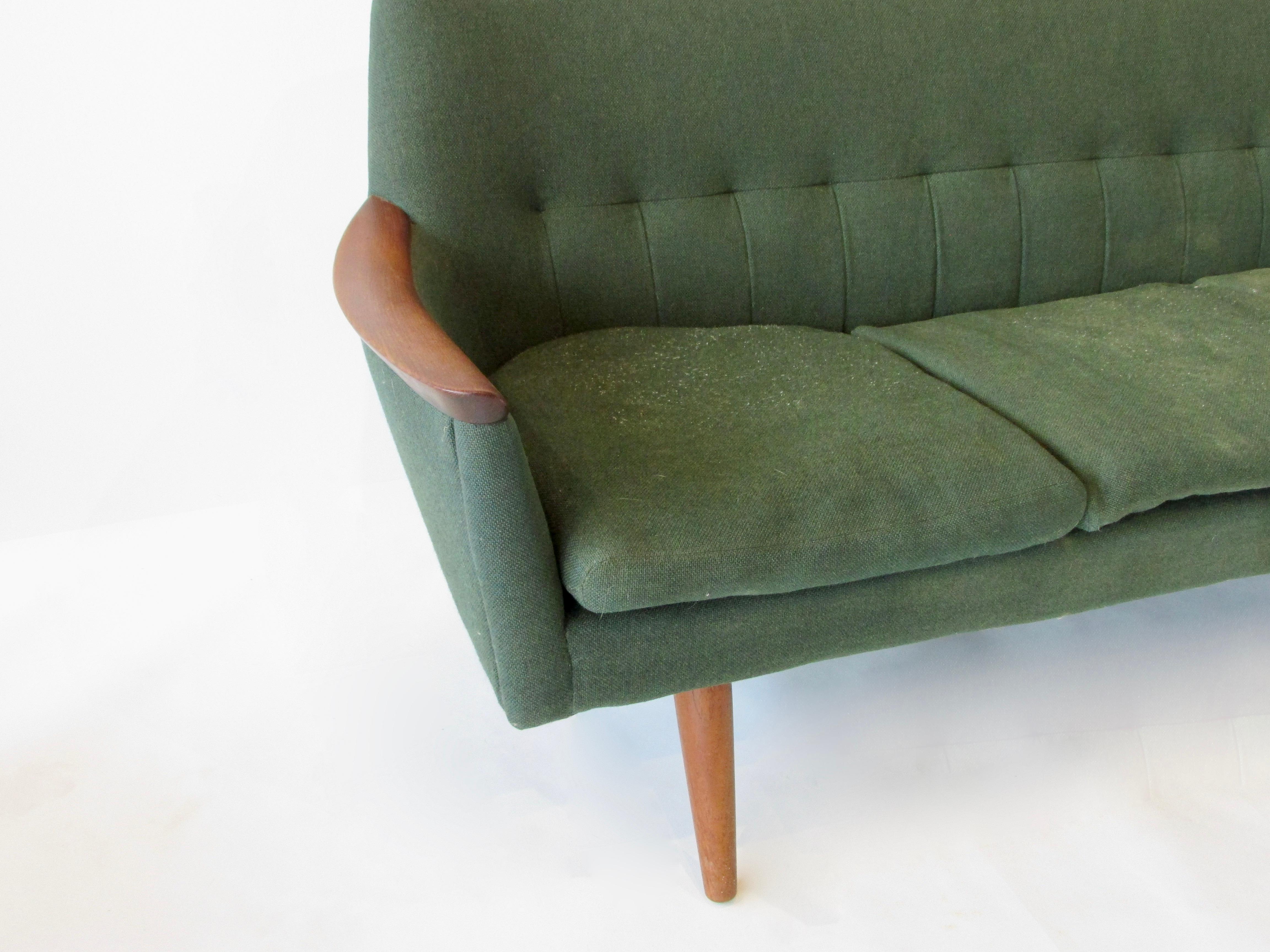 Teak Trimmed Hans Wegner Style Danish Couch as Found Original Condition 3