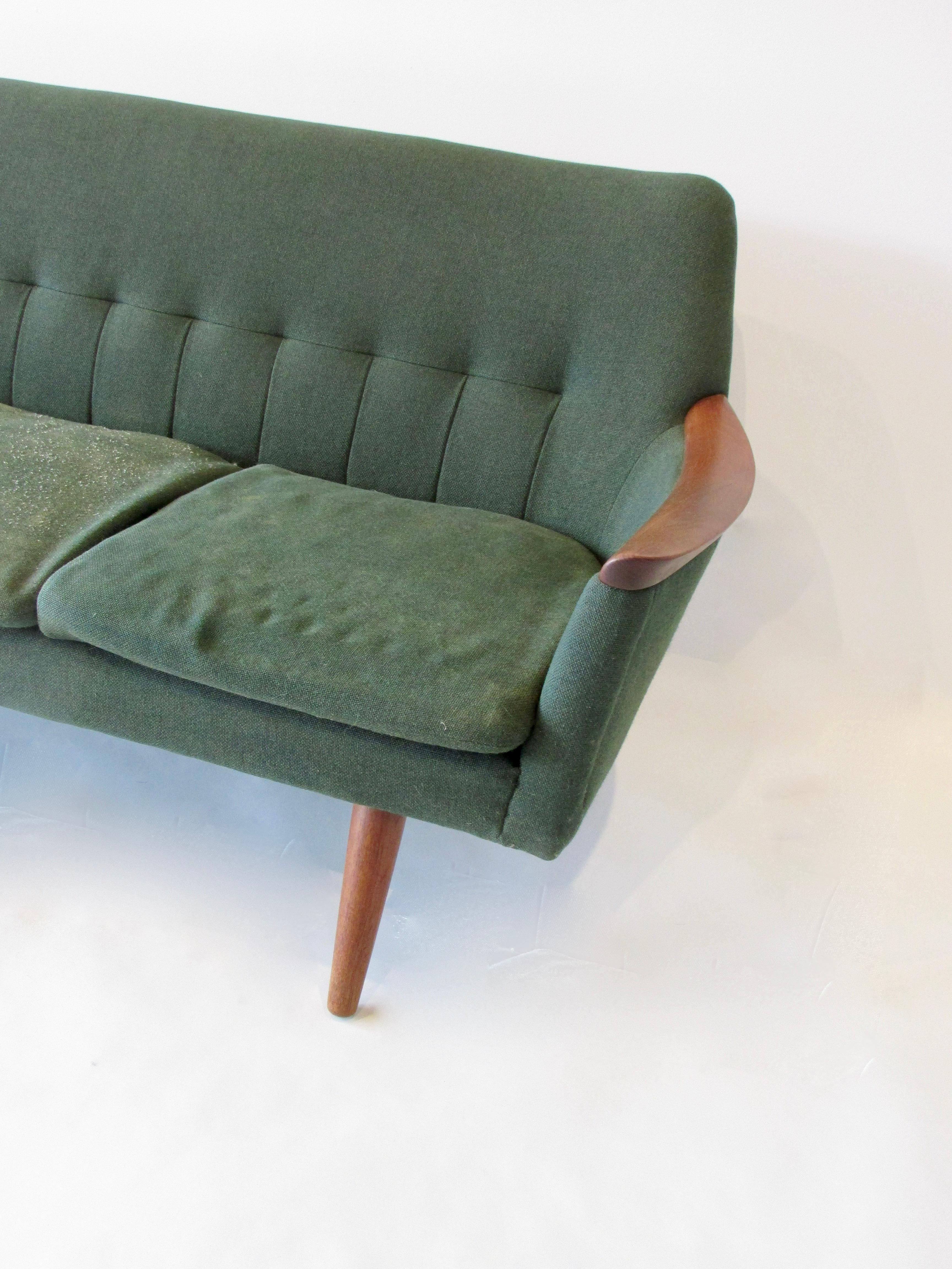 Teak Trimmed Hans Wegner Style Danish Couch as Found Original Condition 4