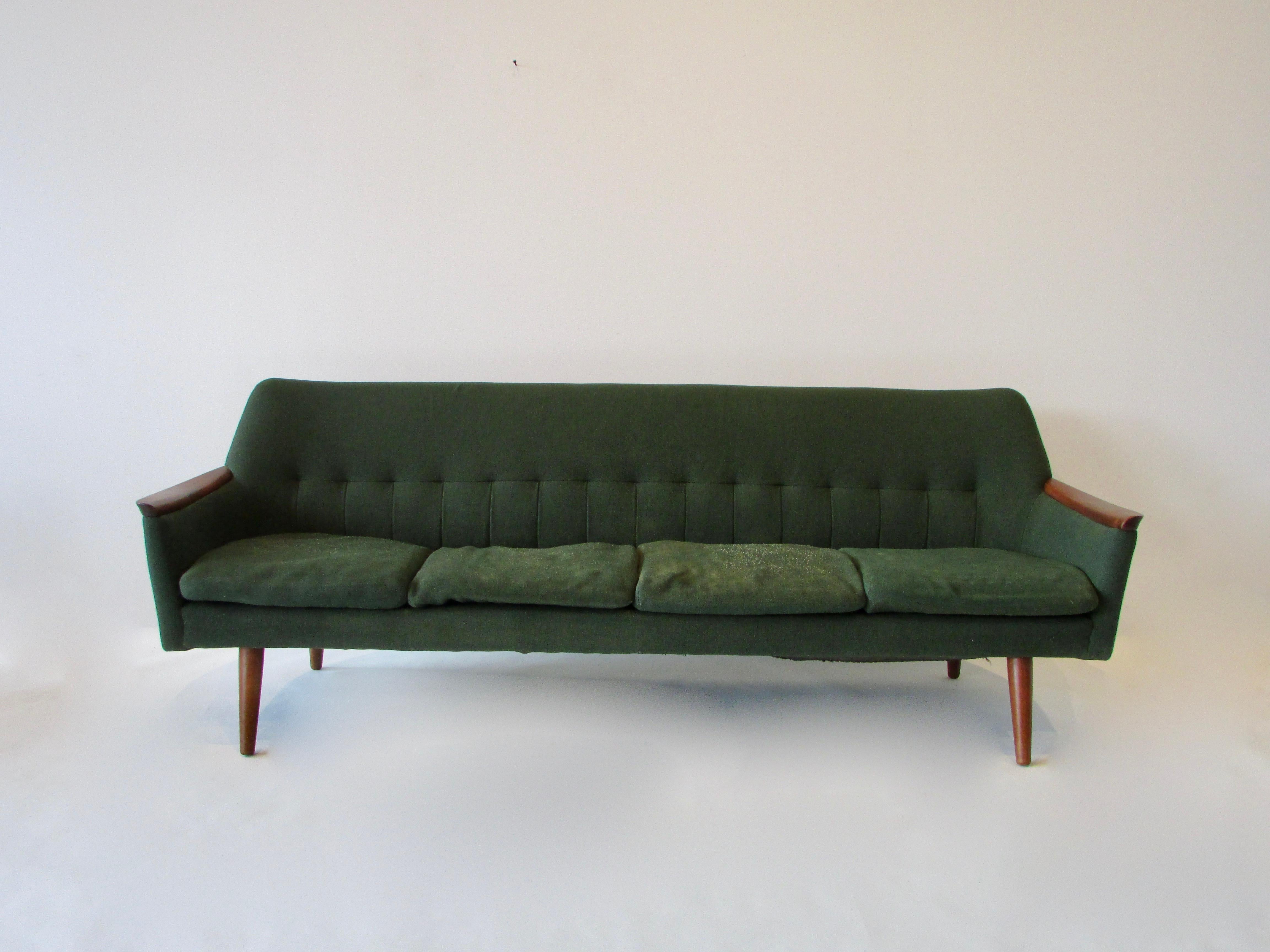 Teak Trimmed Hans Wegner Style Danish Couch as Found Original Condition 2