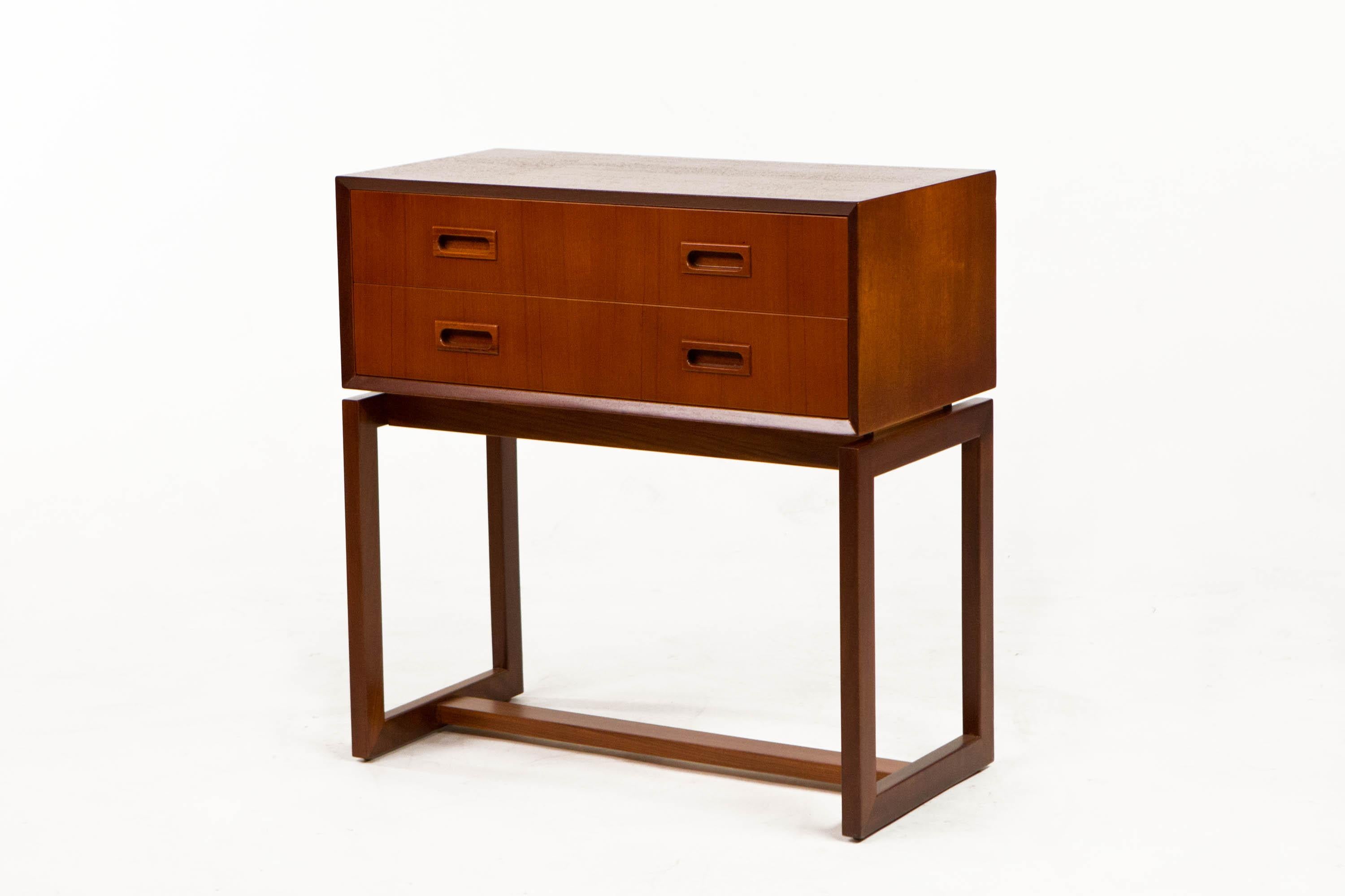 Teak Two Drawer Bureau with Beveled Edge, Danish Design 1950's For Sale 7