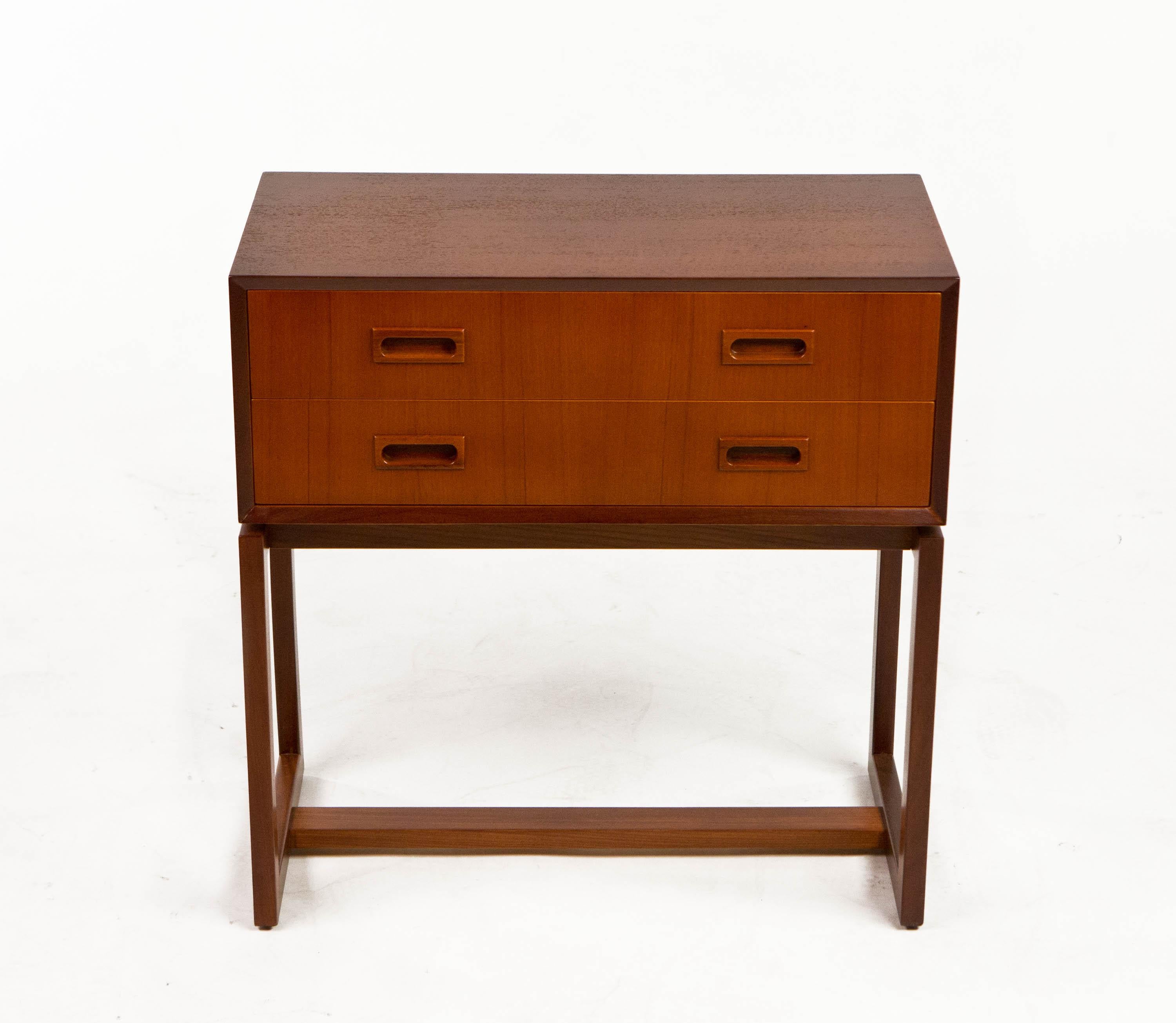 Teak Two Drawer Bureau with Beveled Edge, Danish Design 1950's 9