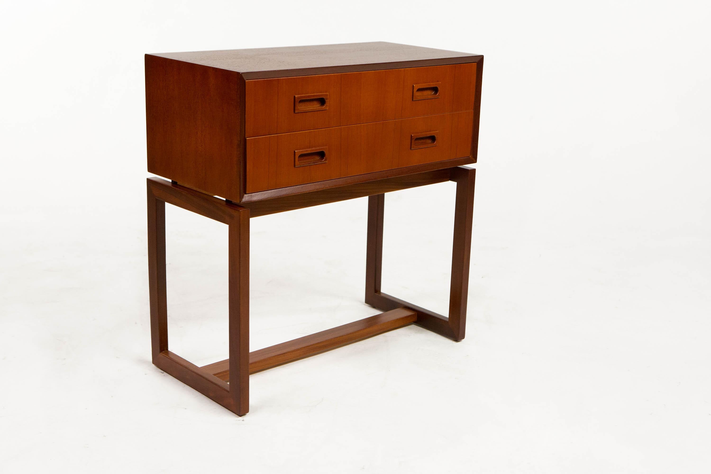 Teak Two Drawer Bureau with Beveled Edge, Danish Design 1950's For Sale 11