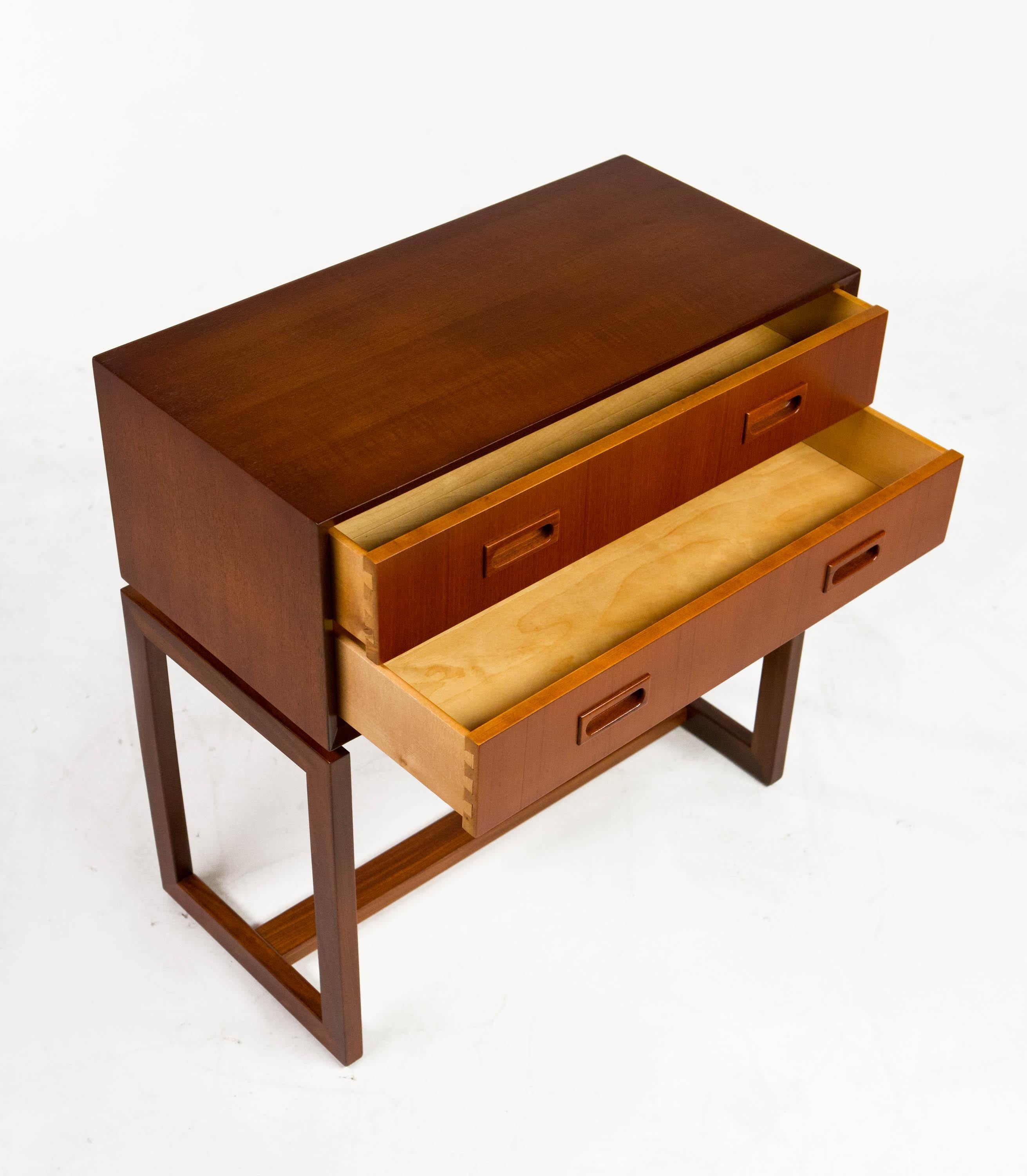 Teak Two Drawer Bureau with Beveled Edge, Danish Design 1950's 12