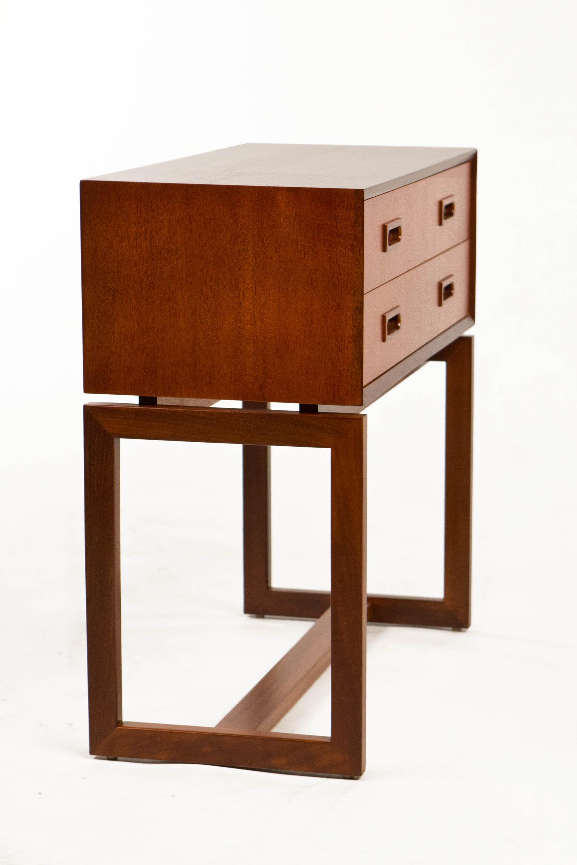 Teak Two Drawer Bureau with Beveled Edge, Danish Design 1950's In Good Condition For Sale In Los Angeles, CA