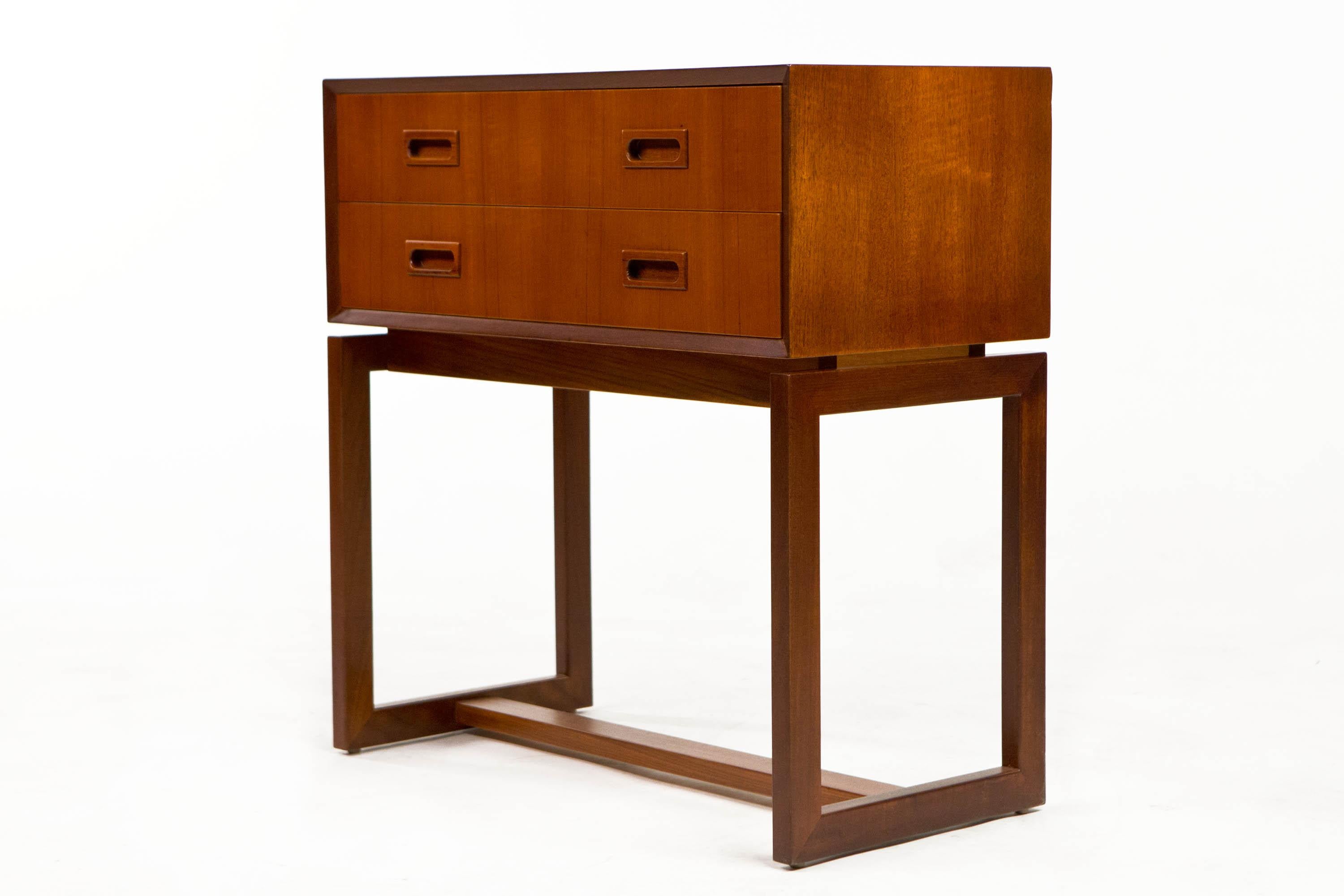 20th Century Teak Two Drawer Bureau with Beveled Edge, Danish Design 1950's For Sale