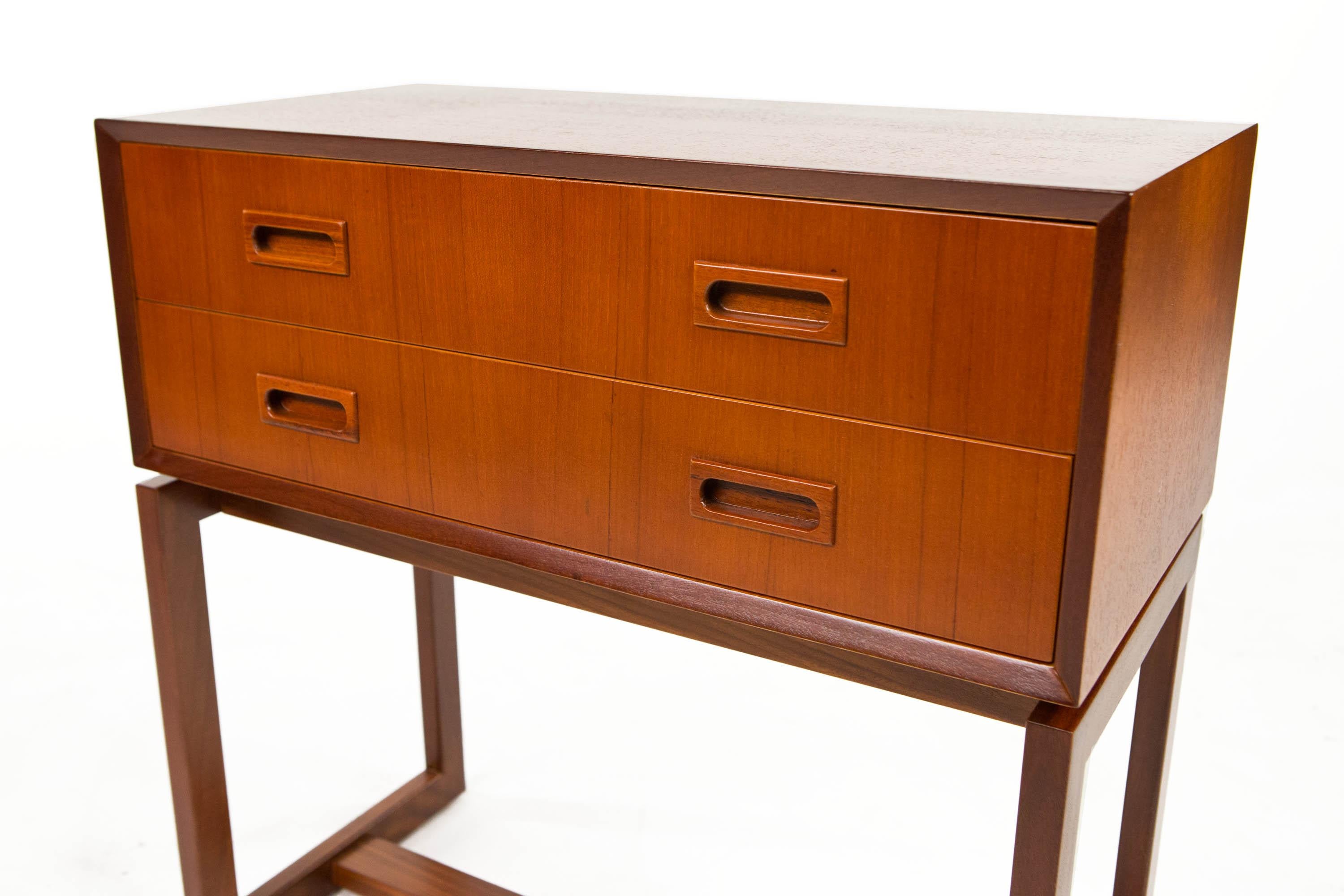 Teak Two Drawer Bureau with Beveled Edge, Danish Design 1950's For Sale 1