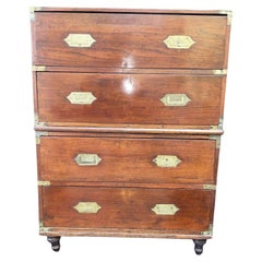 Teak Two Part Campaign Chest with Brass Trim