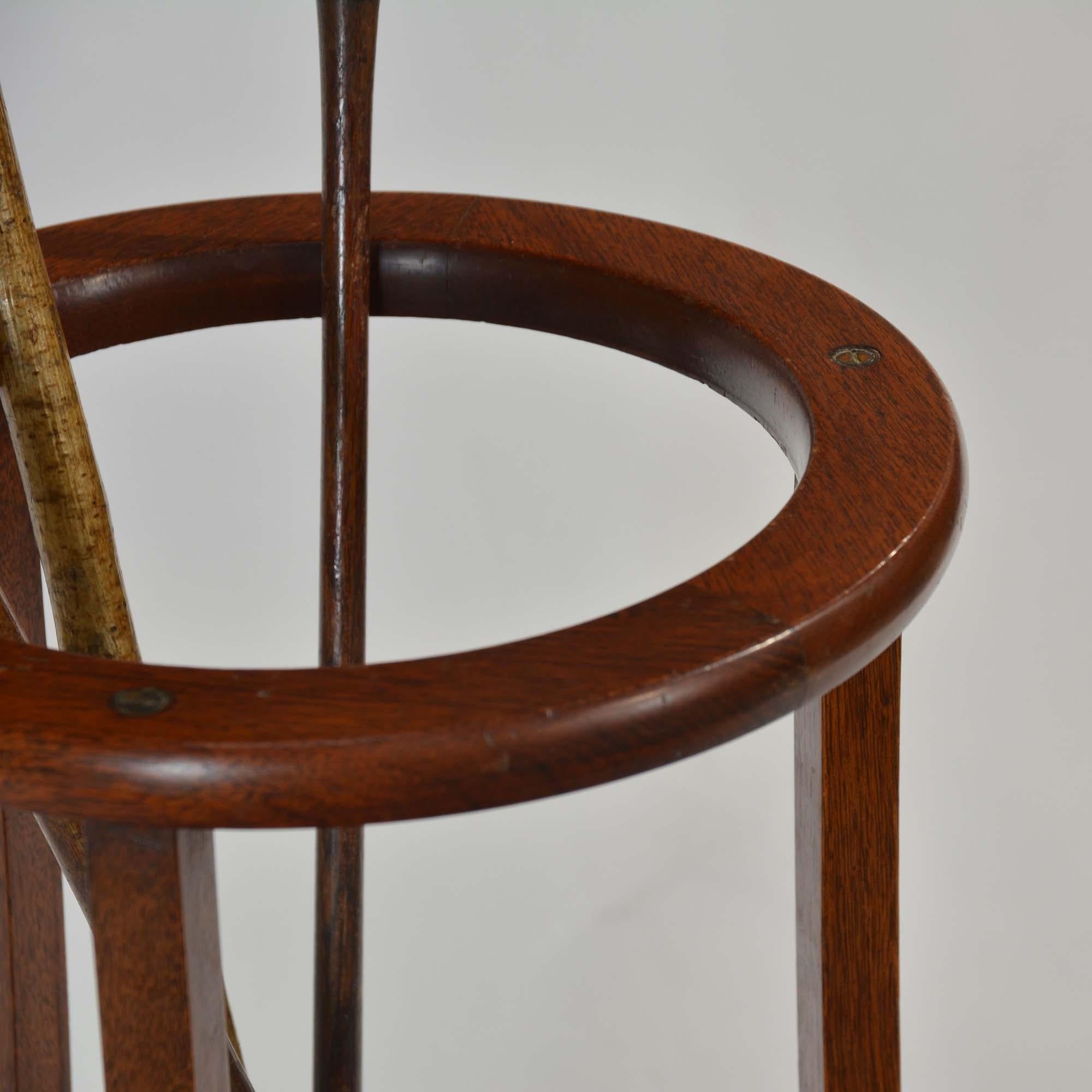 English Teak Umbrella and Walking Stick Stand by R.A. Lister & Co, England For Sale