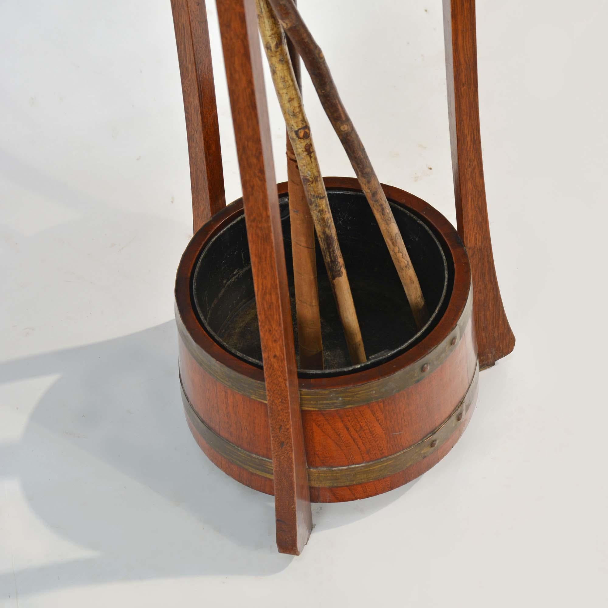 Teak Umbrella and Walking Stick Stand by R.A. Lister & Co, England In Good Condition For Sale In Castle Douglas, GB