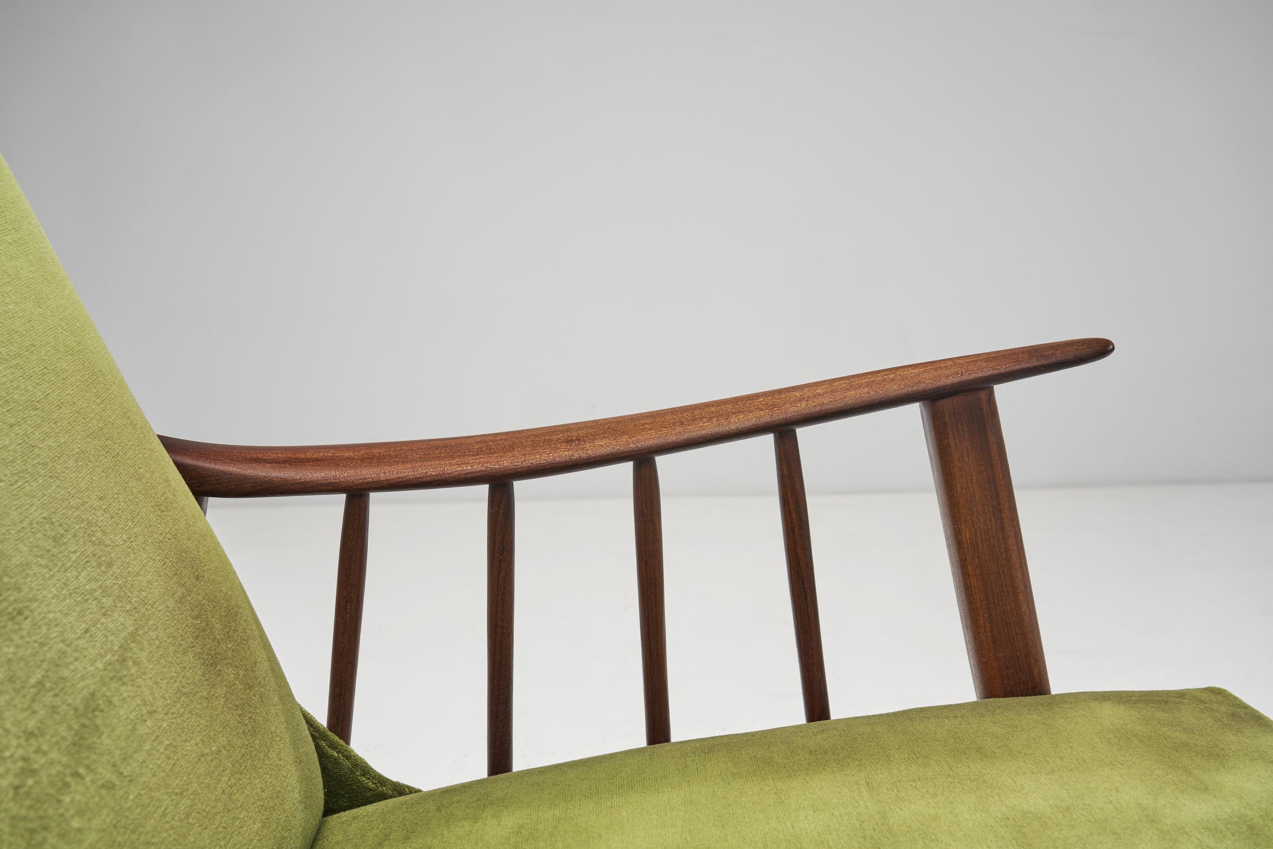 Teak Upholstered Armchairs with Slat Armrests, Denmark 1960s For Sale 4