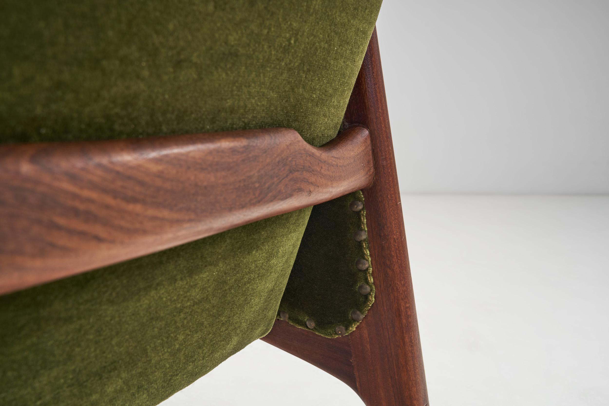 Teak Upholstered Armchairs with Slat Armrests, Denmark 1960s For Sale 6