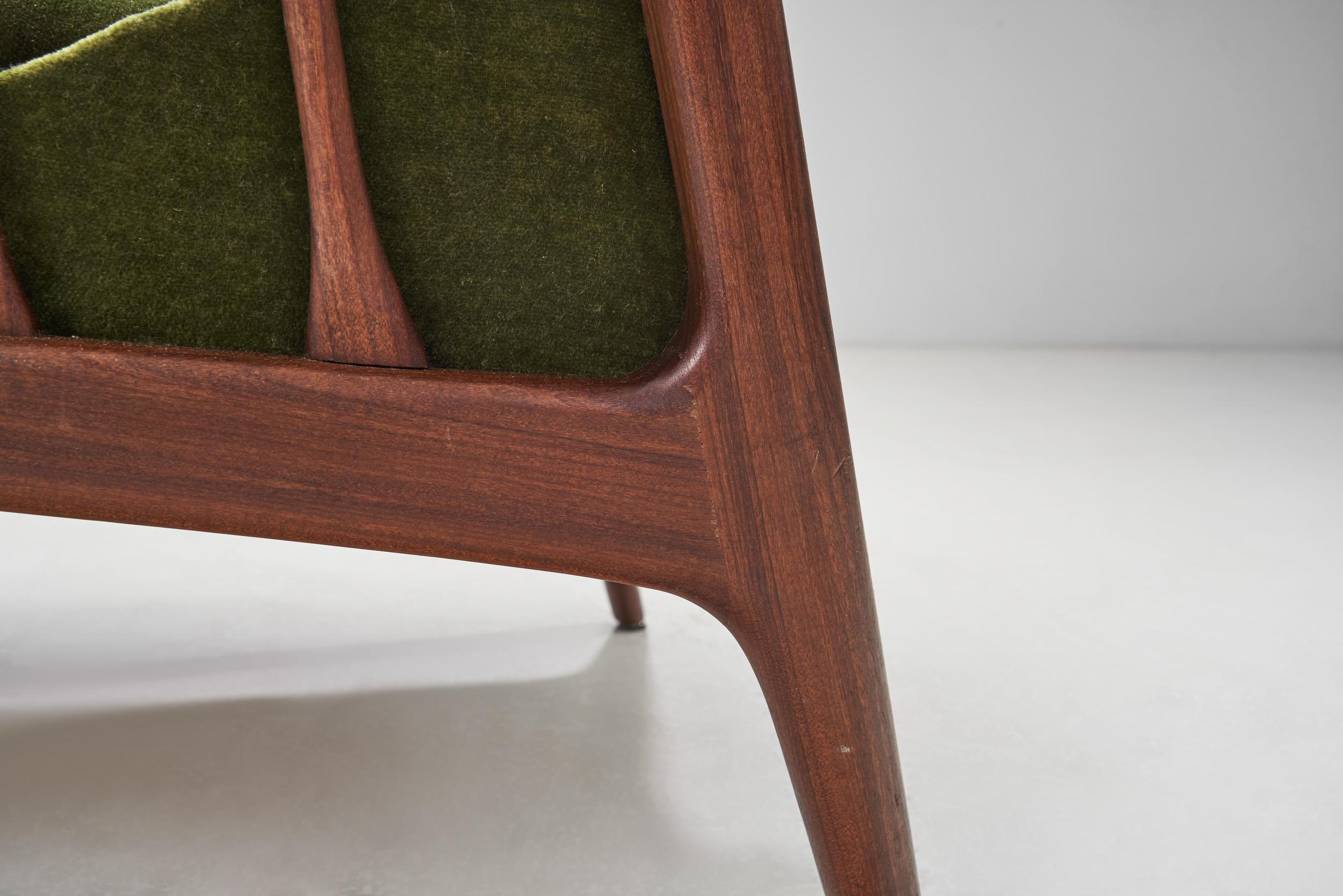 Teak Upholstered Armchairs with Slat Armrests, Denmark 1960s For Sale 7