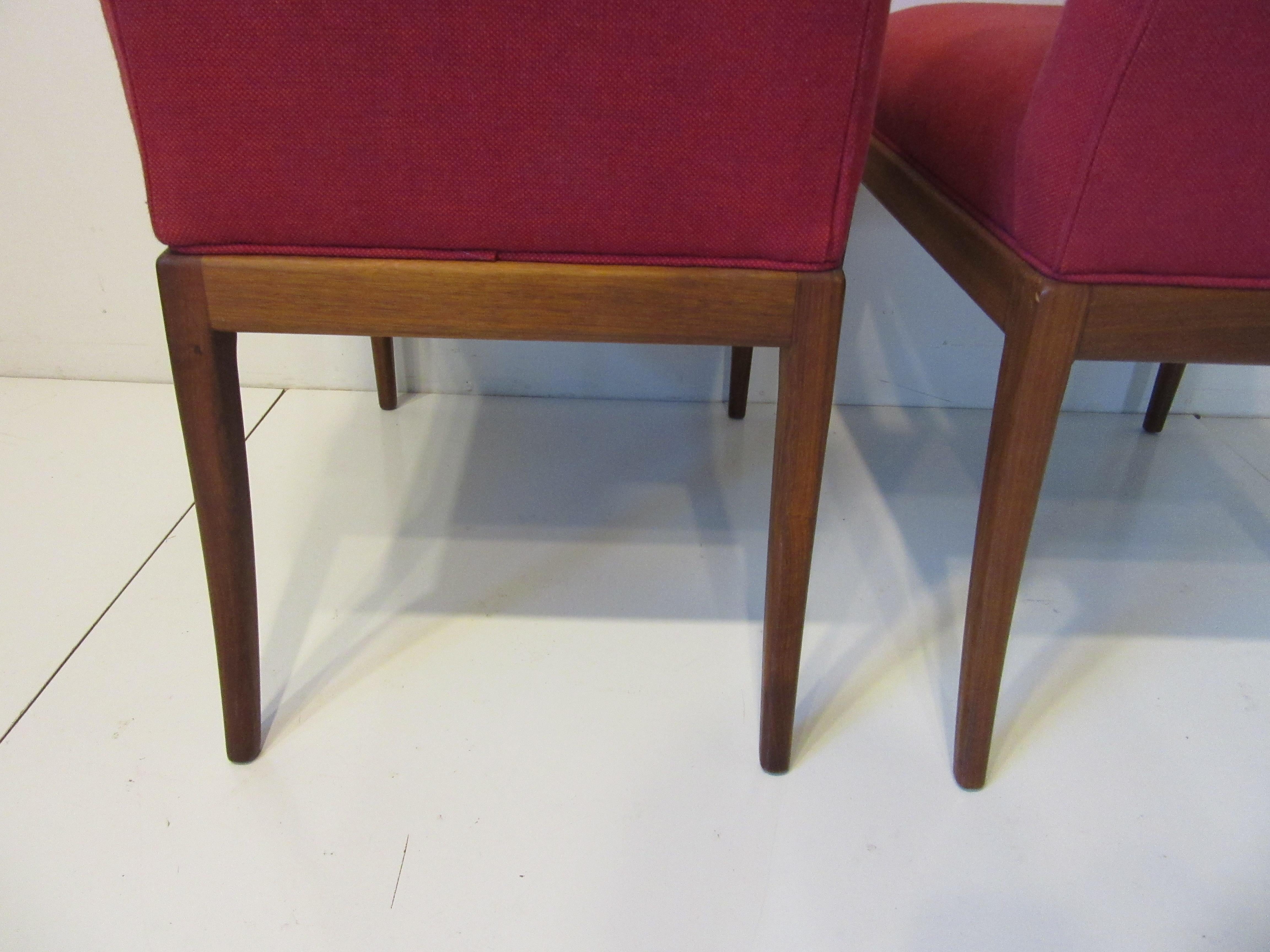 Mid-Century Modern Teak Upholstered High Back Dining Chairs