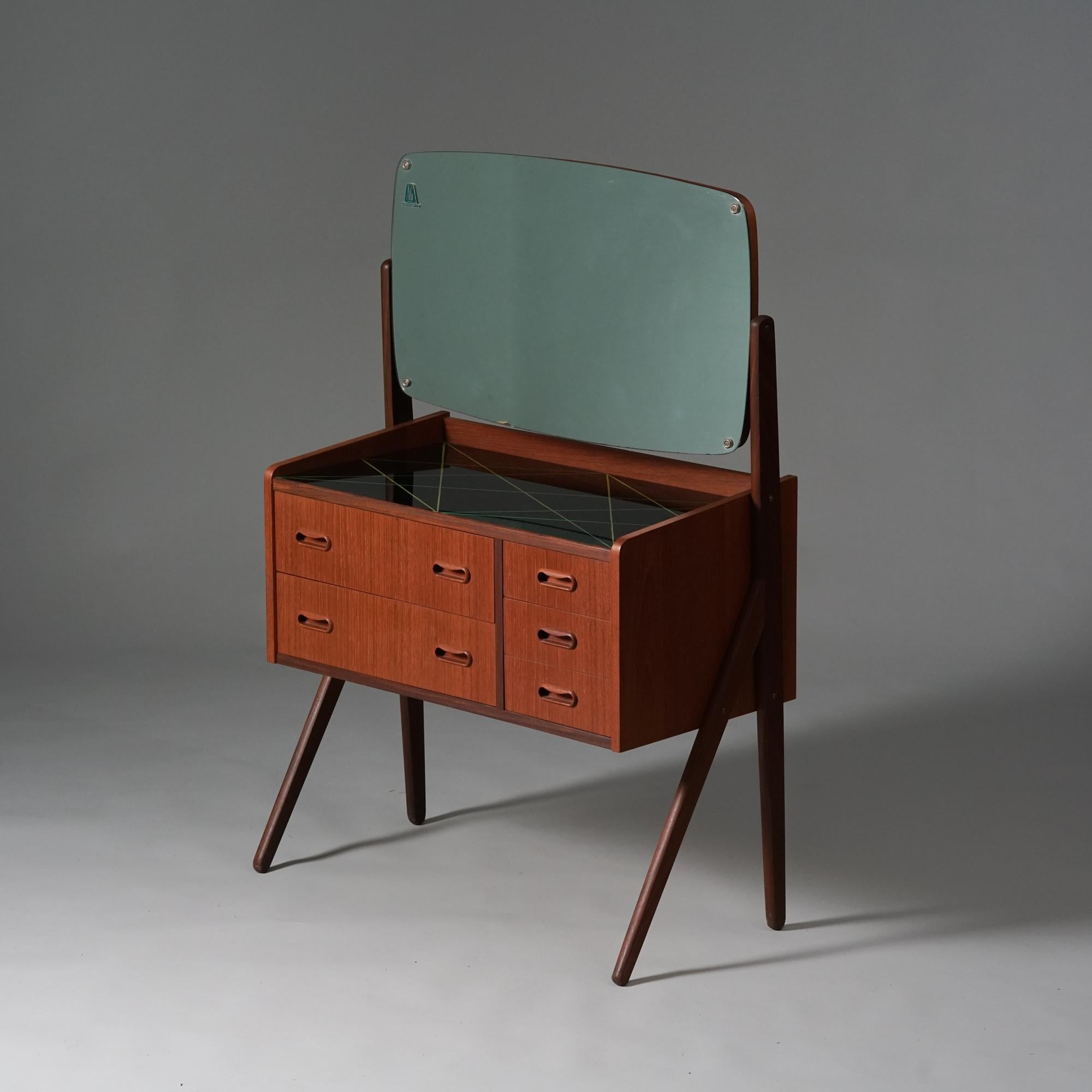 Scandinavian Modern Teak Vanity, AG Spejl Kobberbeskyttet, Denmark, 1960s