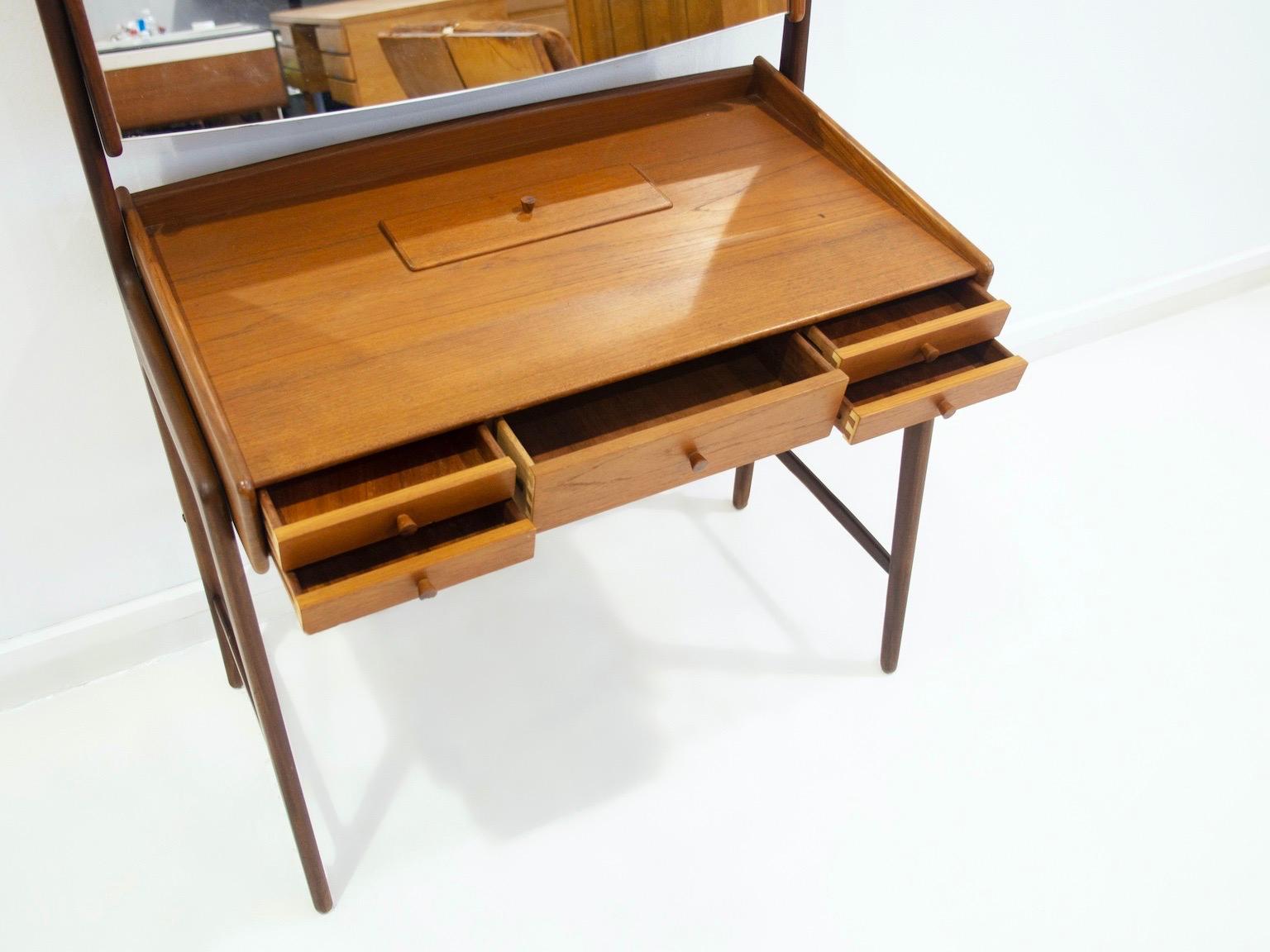 Danish Teak Vanity Table with Mirror by Svend Åge Madsen For Sale