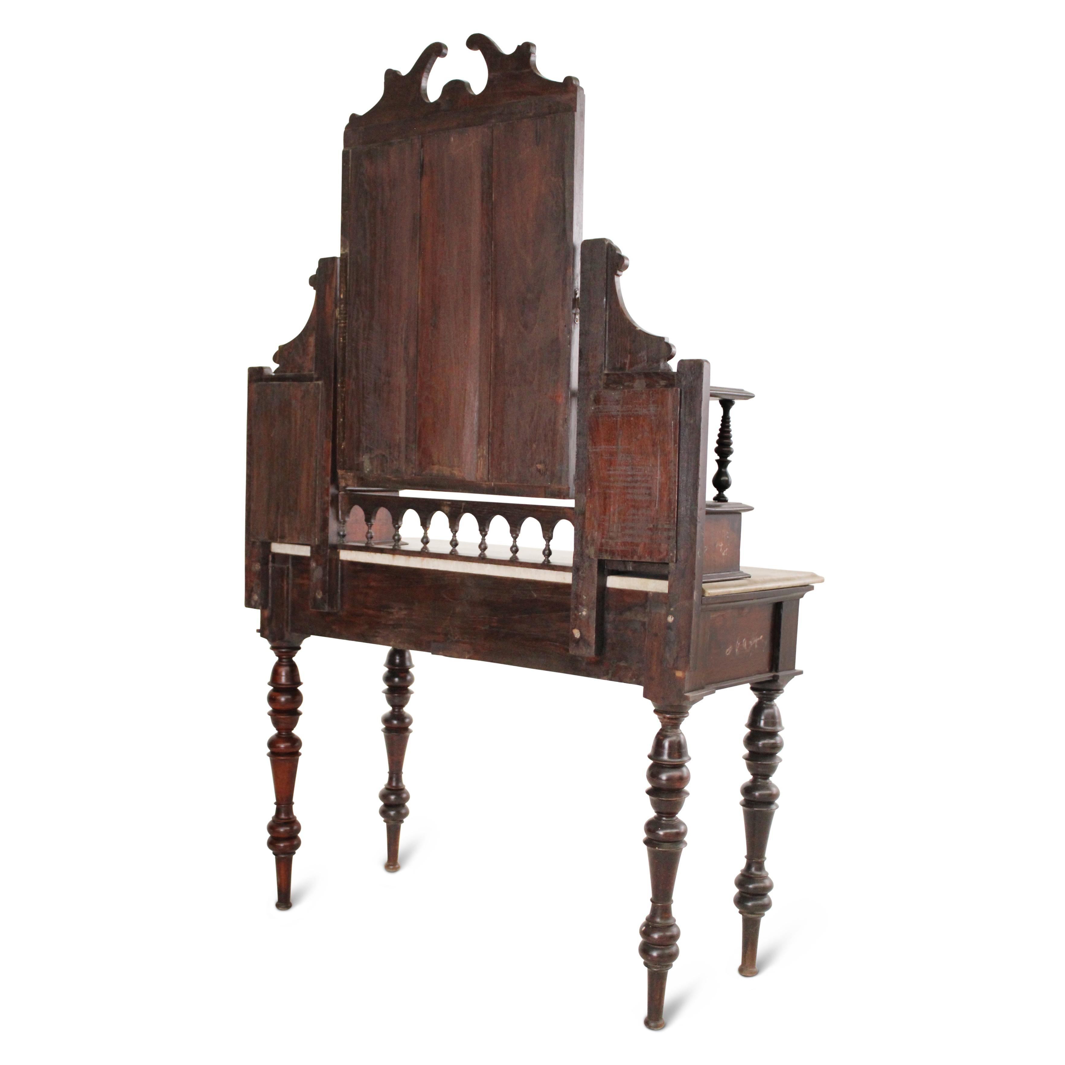 Teak Victorian Marble Topped Dressing Table For Sale 4